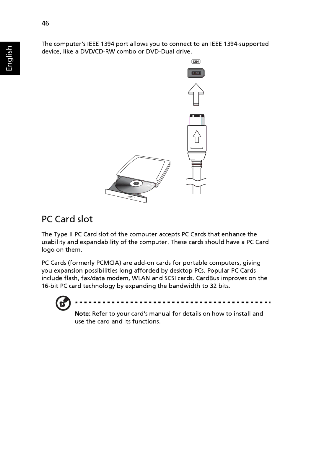 Acer M1640, 1640Z manual PC Card slot 