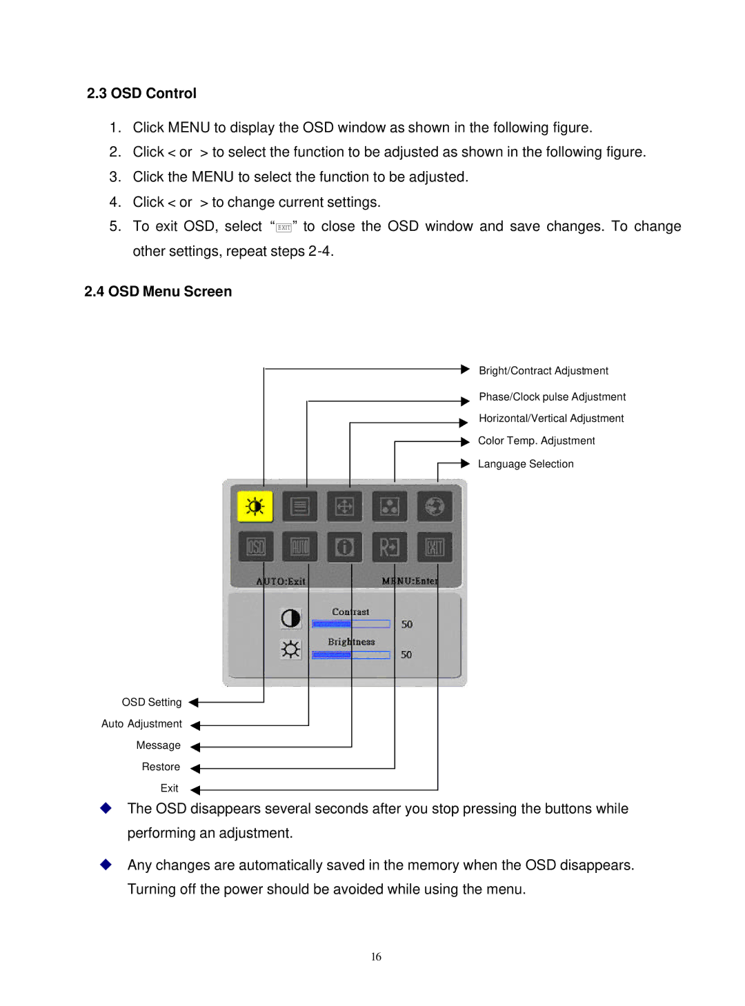 Acer M190E5-L0A manual OSD Control, OSD Menu Screen 