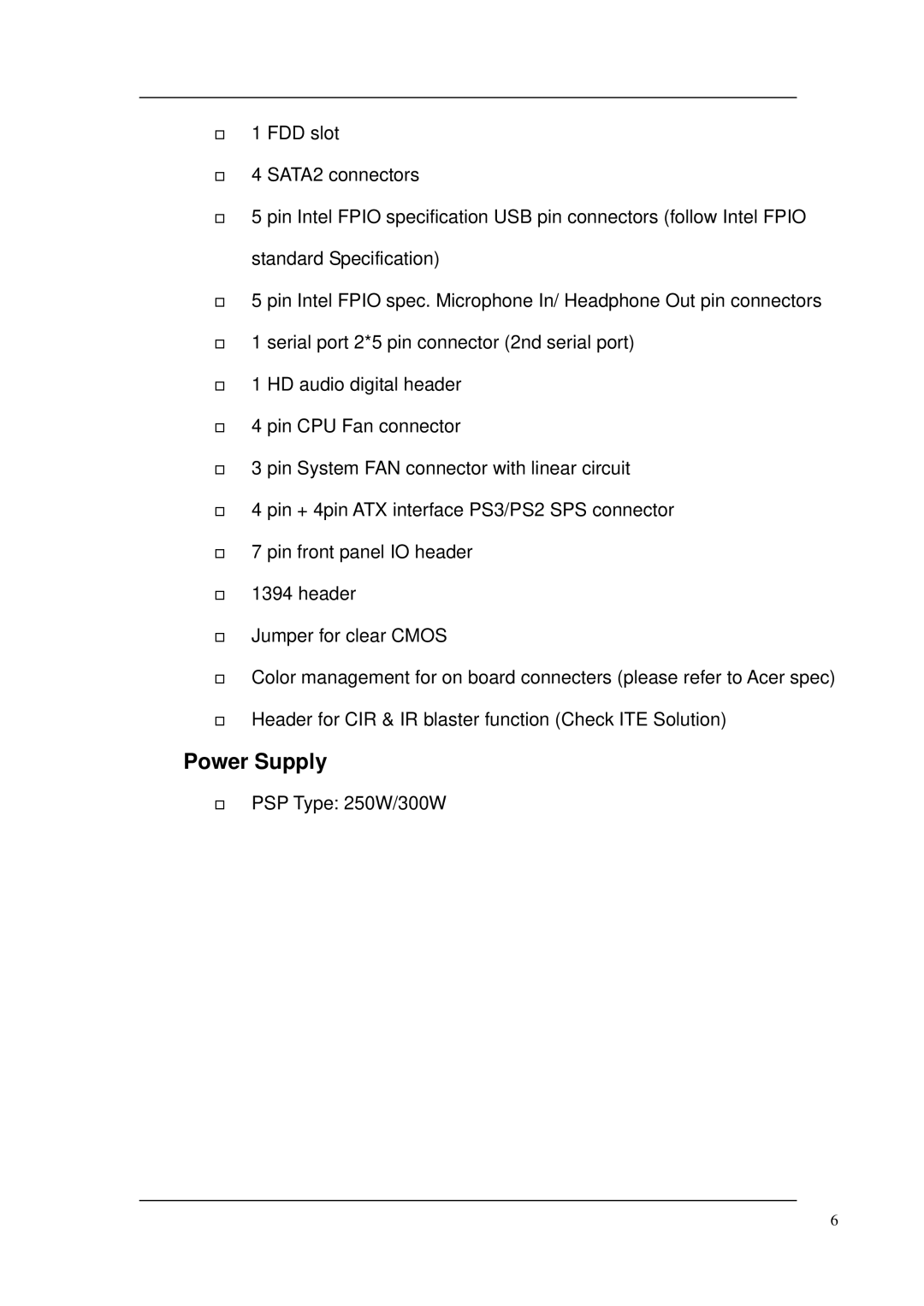 Acer M265 manual Power Supply 