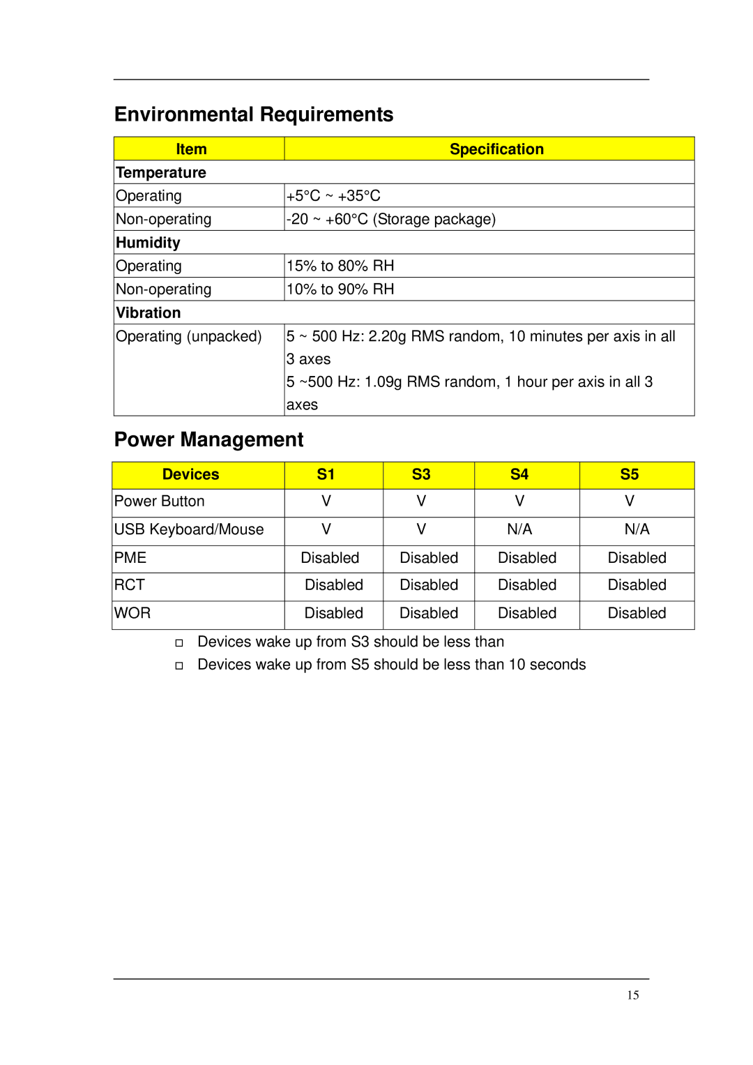 Acer M265 manual Environmental Requirements, Power Management 