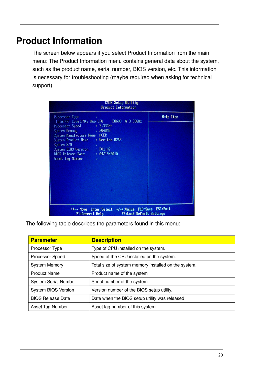 Acer M265 manual Product Information 