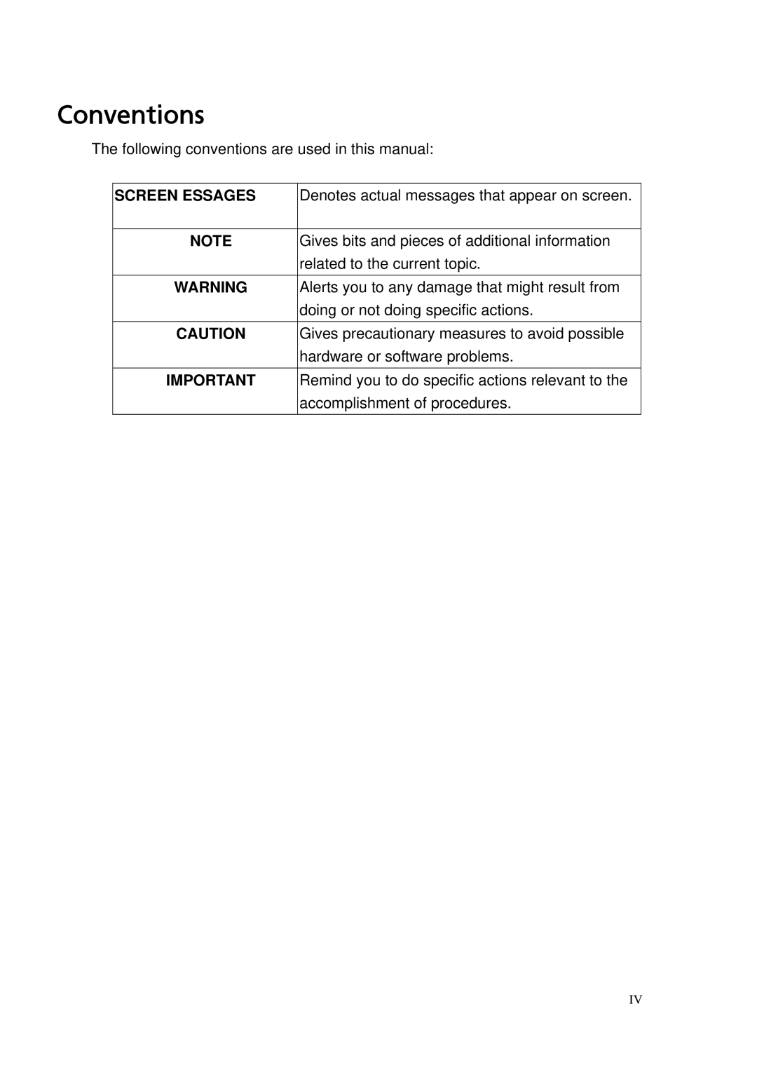 Acer M265 manual Conventions, Screen Essages 