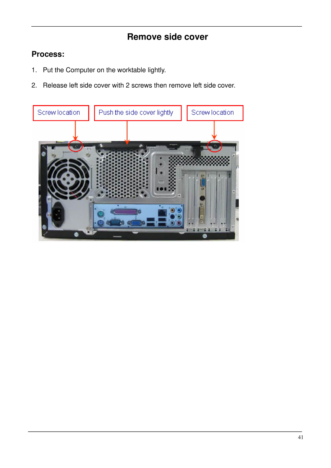 Acer M265 manual Remove side cover 