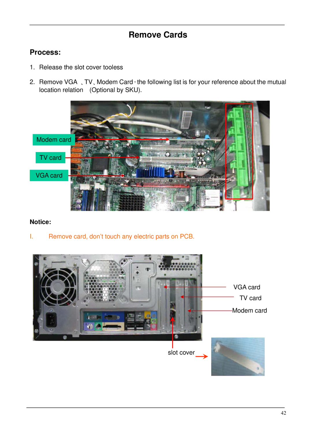 Acer M265 manual Remove Cards 