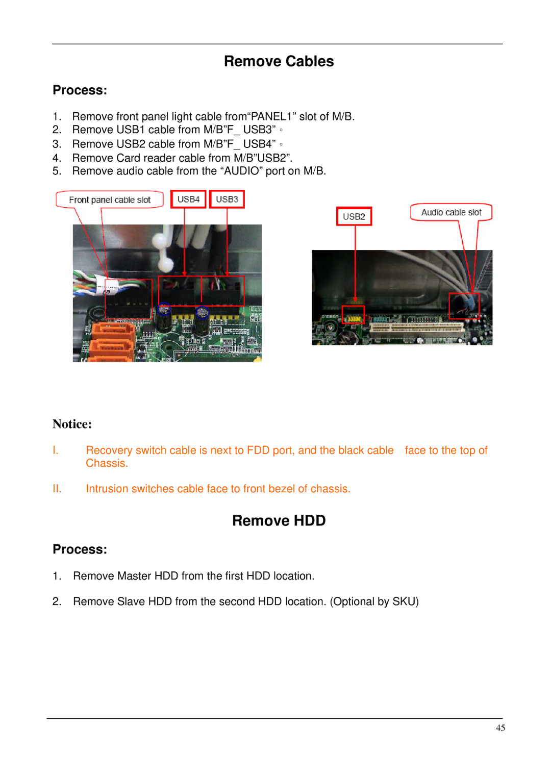 Acer M265 manual Remove Cables, Remove HDD 