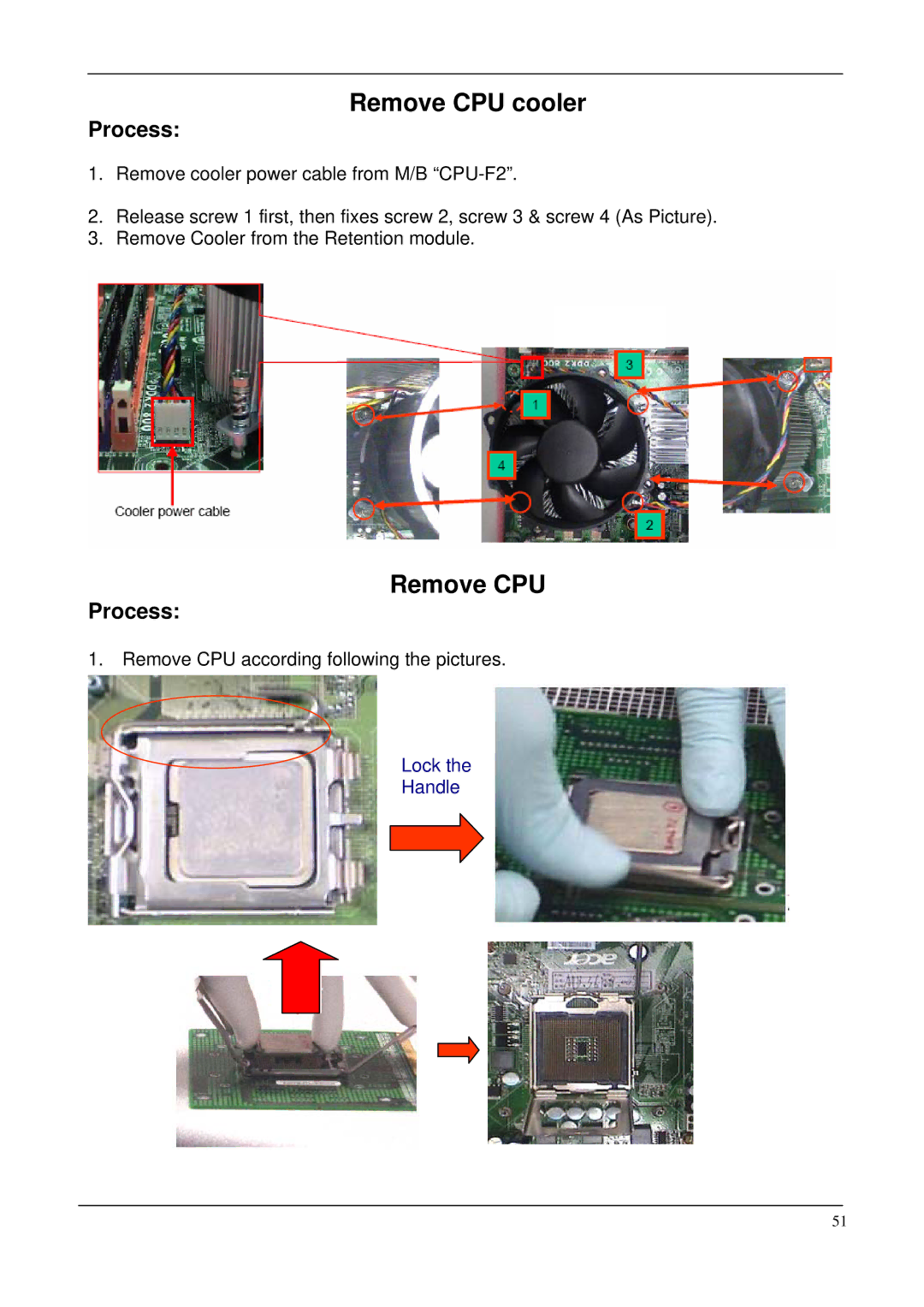 Acer M265 manual Remove CPU cooler 