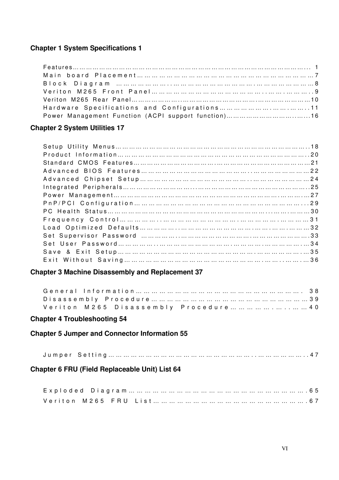 Acer M265 manual Troubleshooting Jumper and Connector Information 