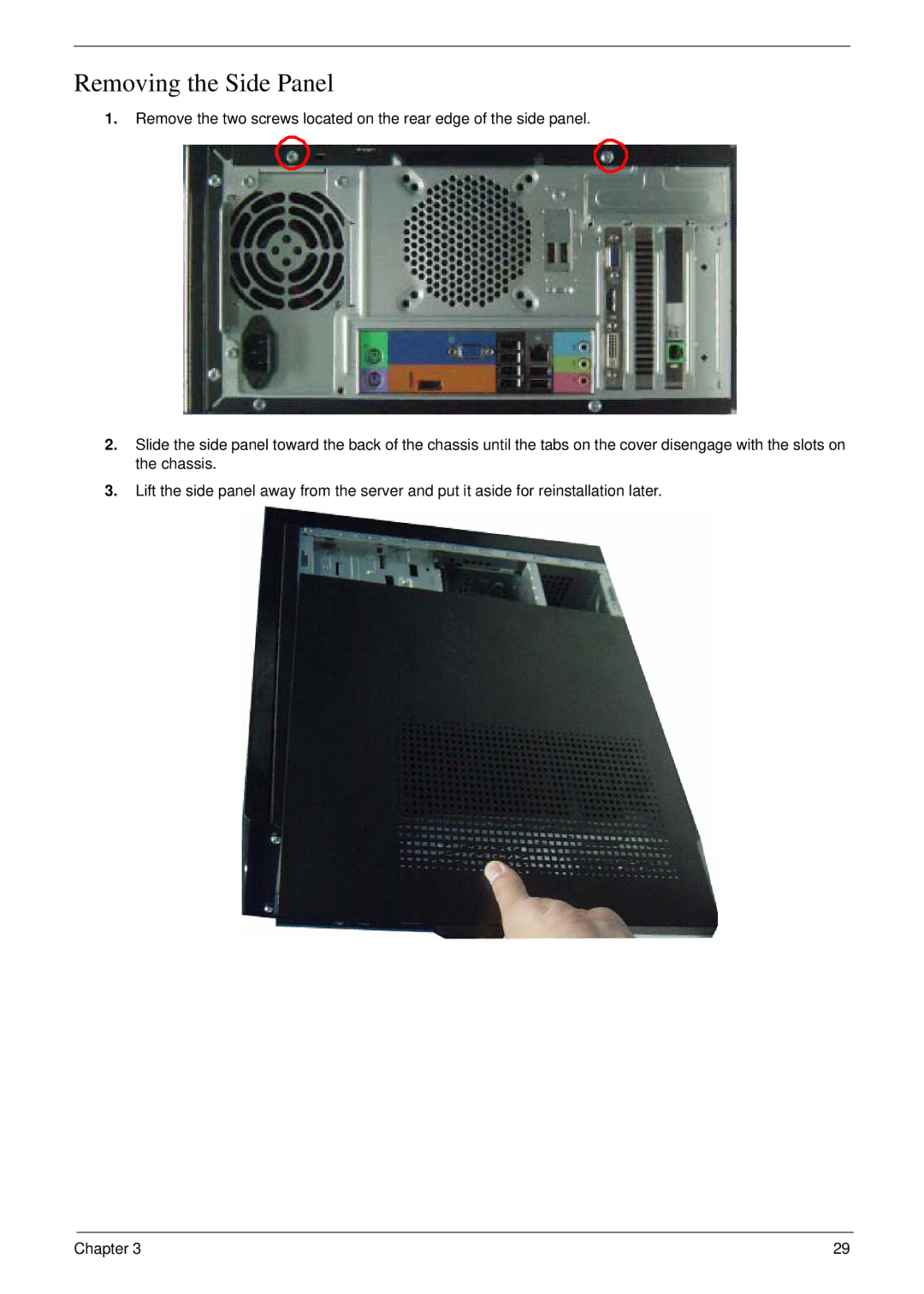 Acer m3400(g) manual Removing the Side Panel 