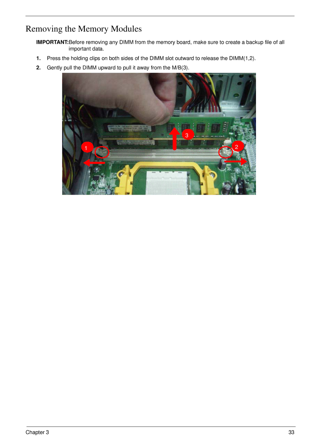 Acer m3400(g) manual Removing the Memory Modules 