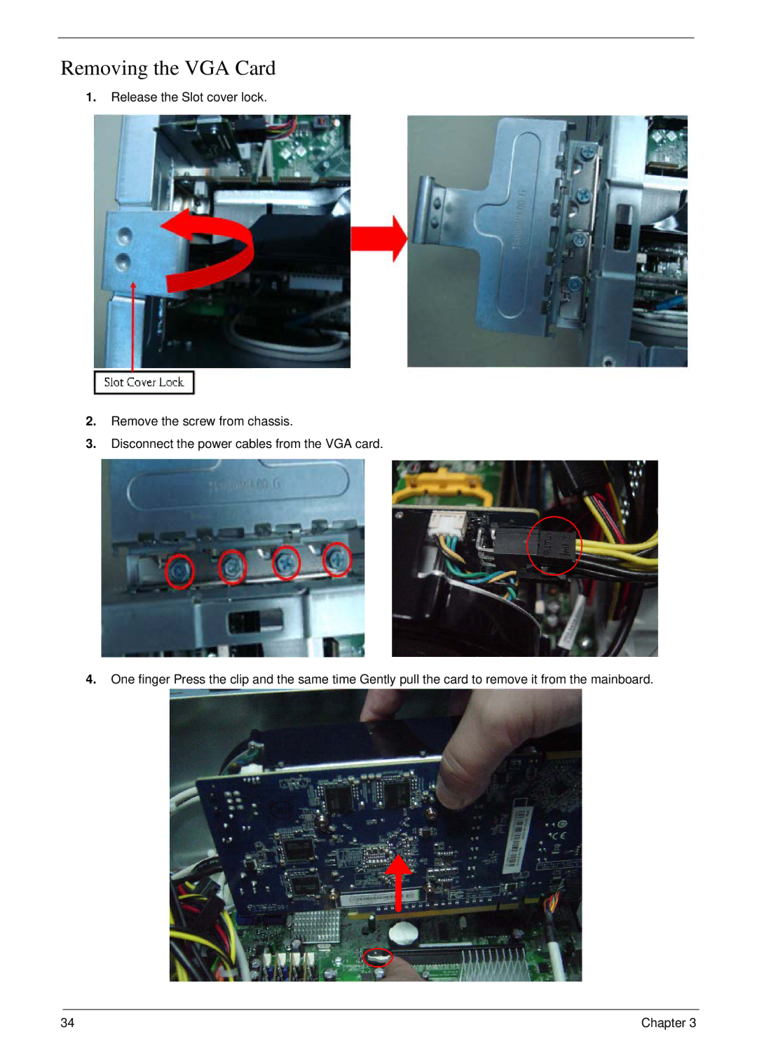 Acer m3400(g) manual Removing the VGA Card 