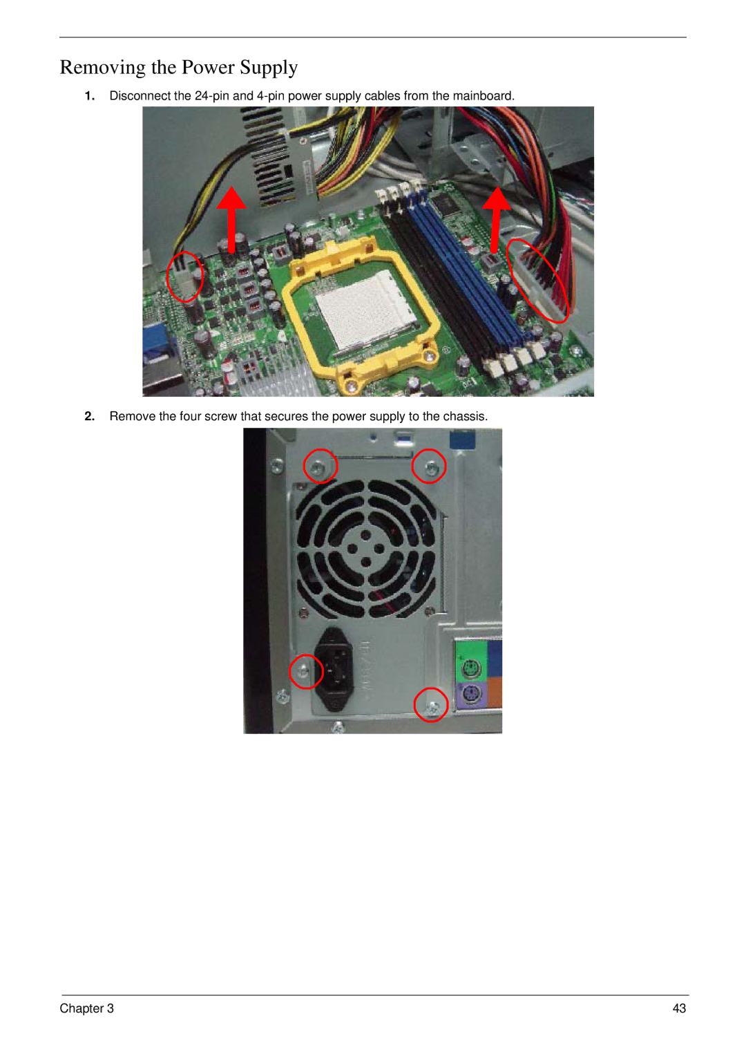 Acer m3400(g) manual Removing the Power Supply 