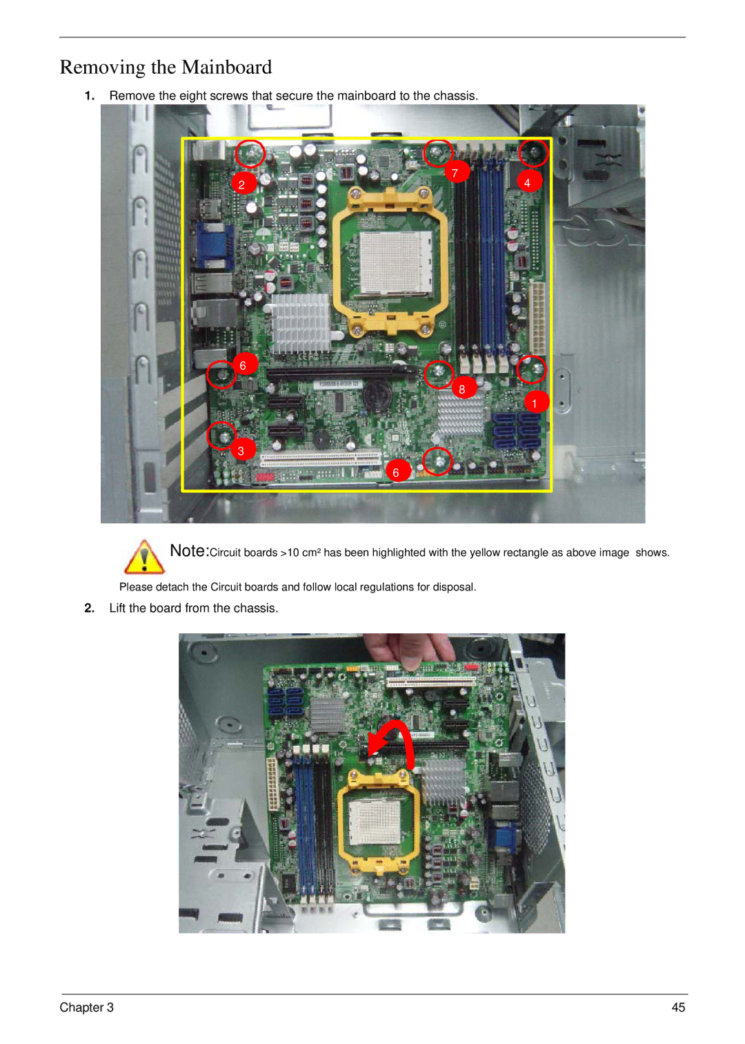 Acer m3400(g) manual Removing the Mainboard 