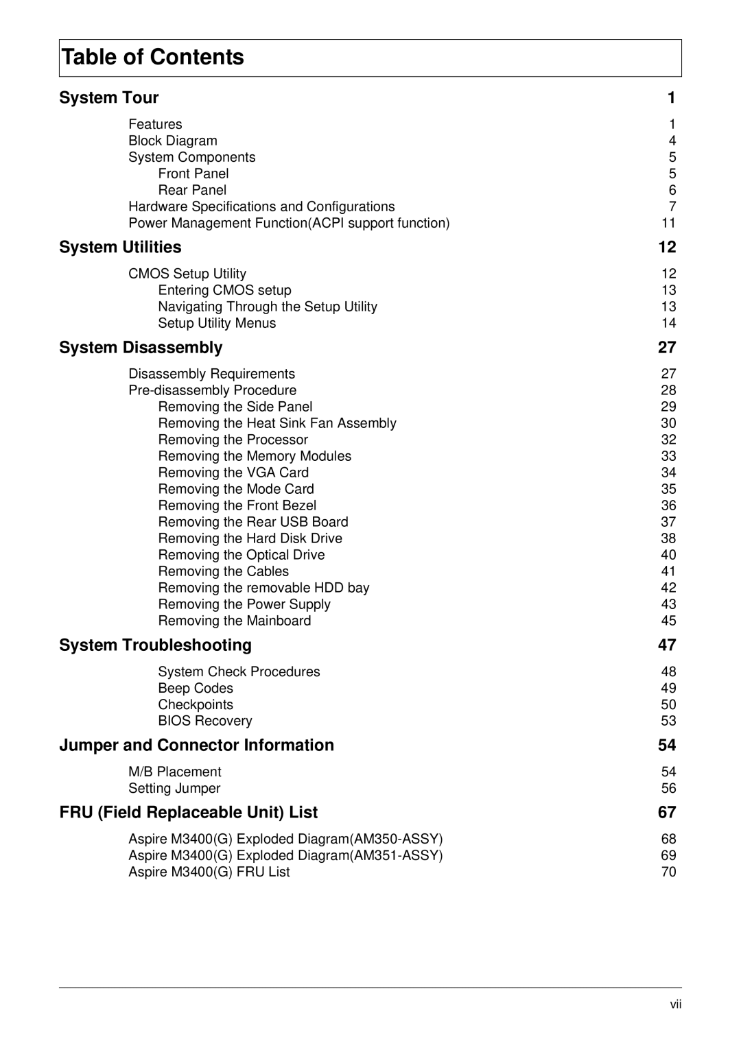 Acer m3400(g) manual Table of Contents 