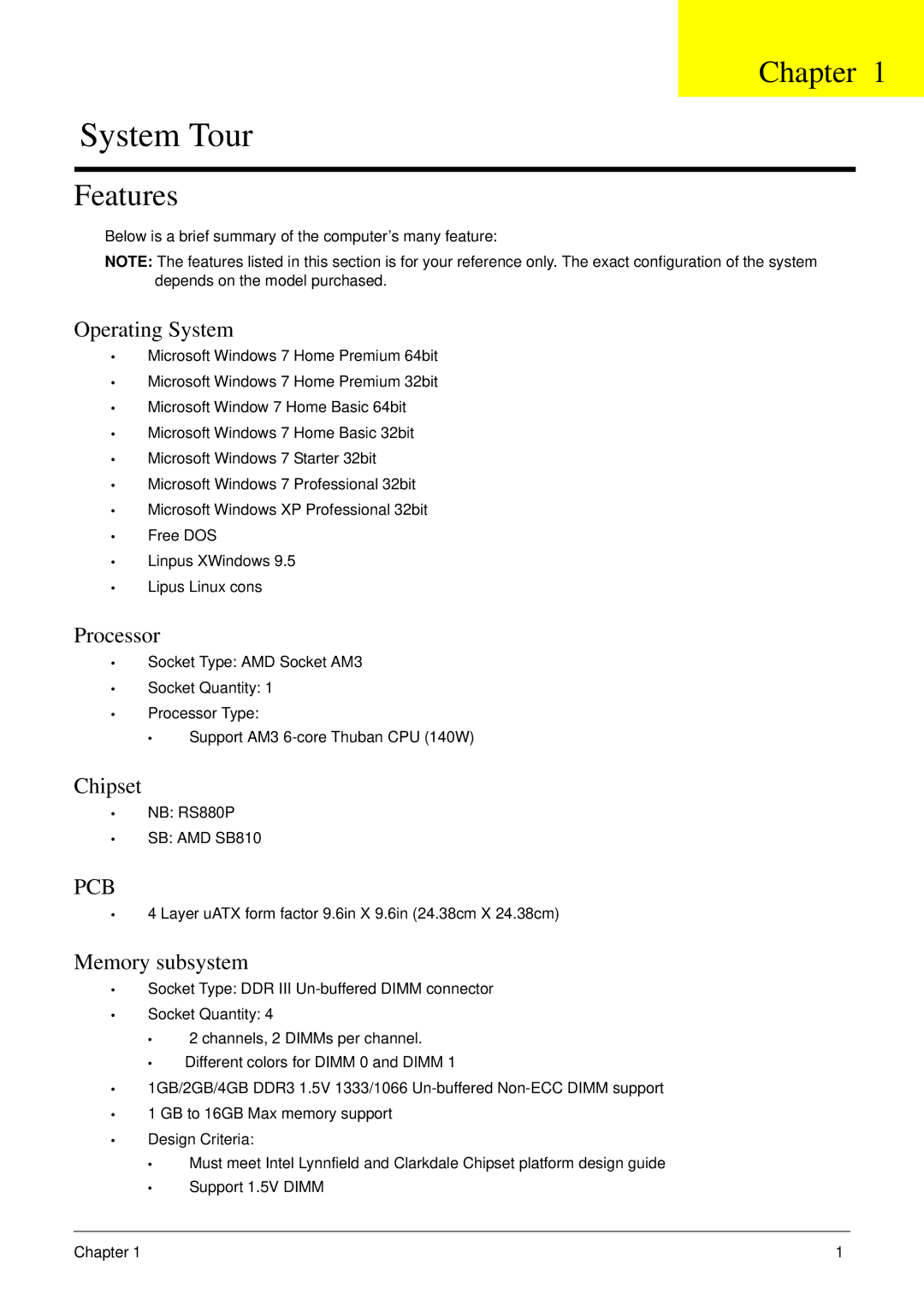 Acer m3400(g) manual Chapter, Features 