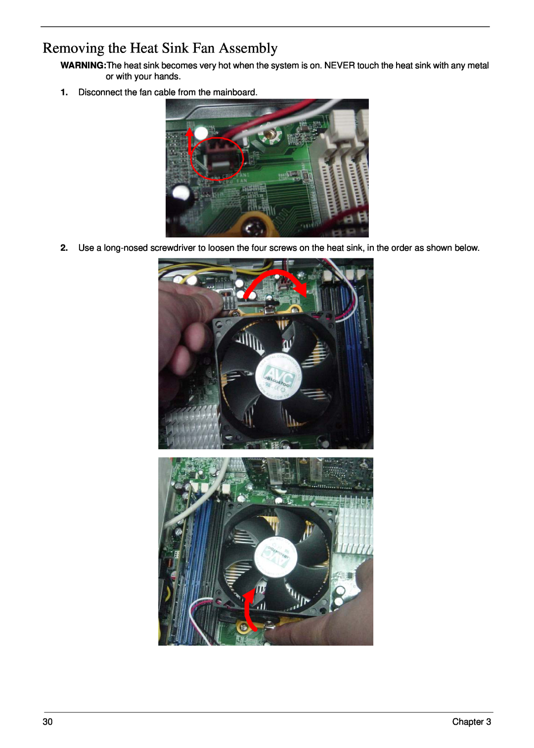 Acer m3400(g) manual Removing the Heat Sink Fan Assembly 