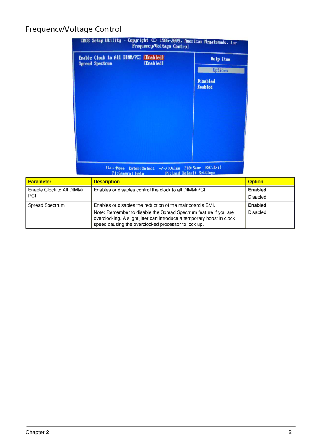 Acer M3802(G) manual Frequency/Voltage Control 