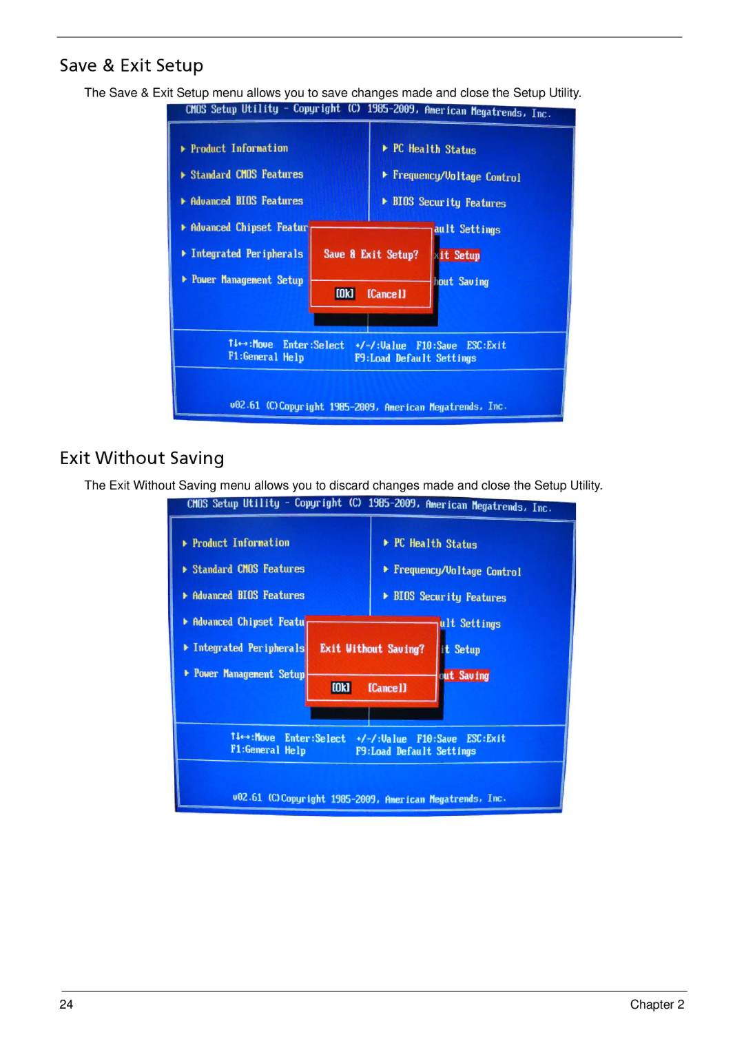 Acer M3802(G) manual Save & Exit Setup, Exit Without Saving 