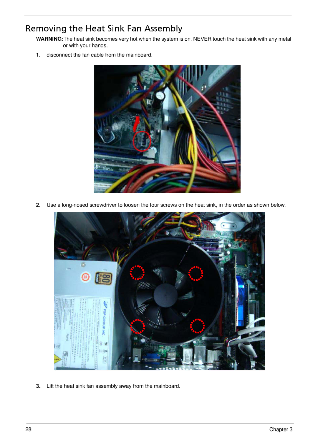 Acer M3802(G) manual Removing the Heat Sink Fan Assembly 