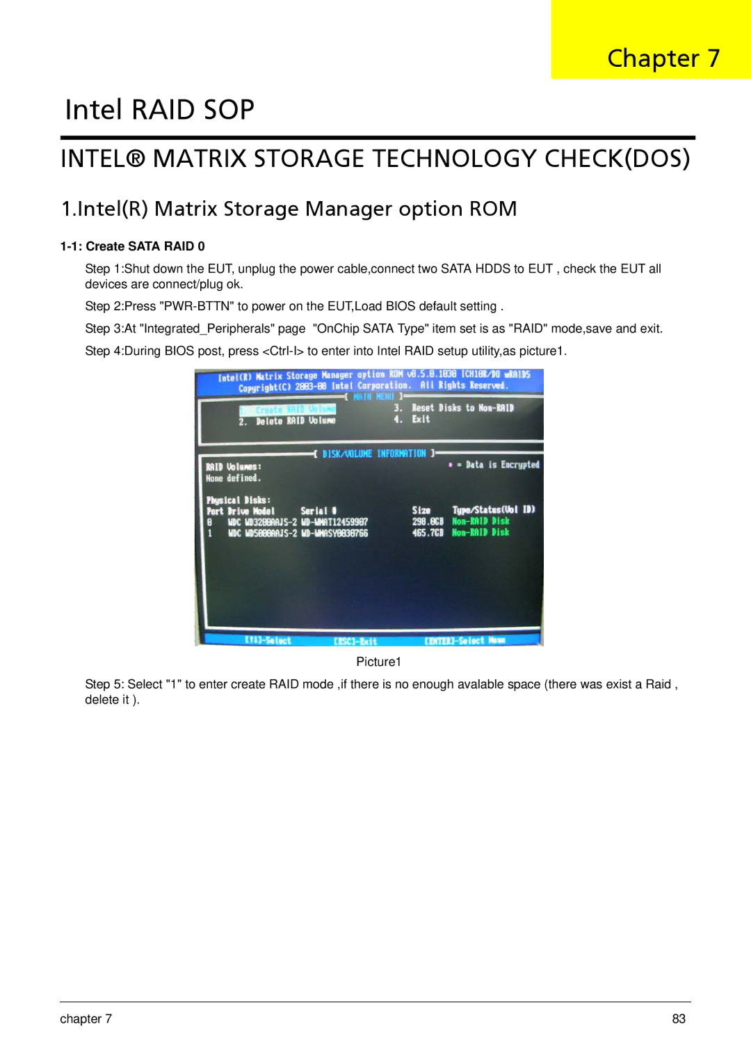 Acer M3802(G) manual IntelR Matrix Storage Manager option ROM, Create Sata RAID 