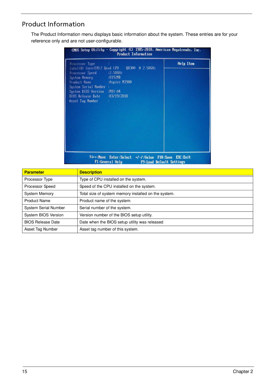 Acer M3900 manual Product Information 