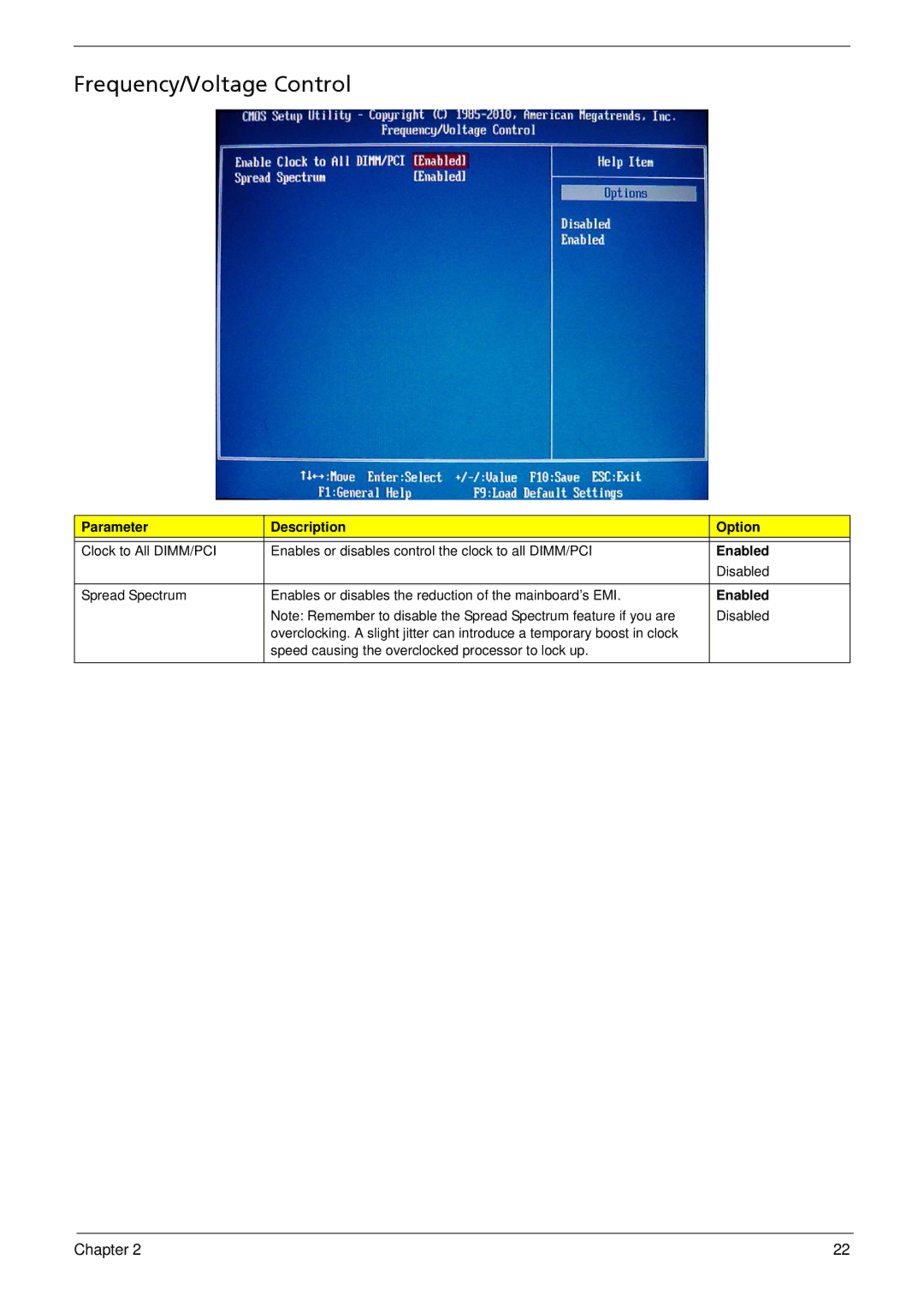 Acer M3900 manual Frequency/Voltage Control 