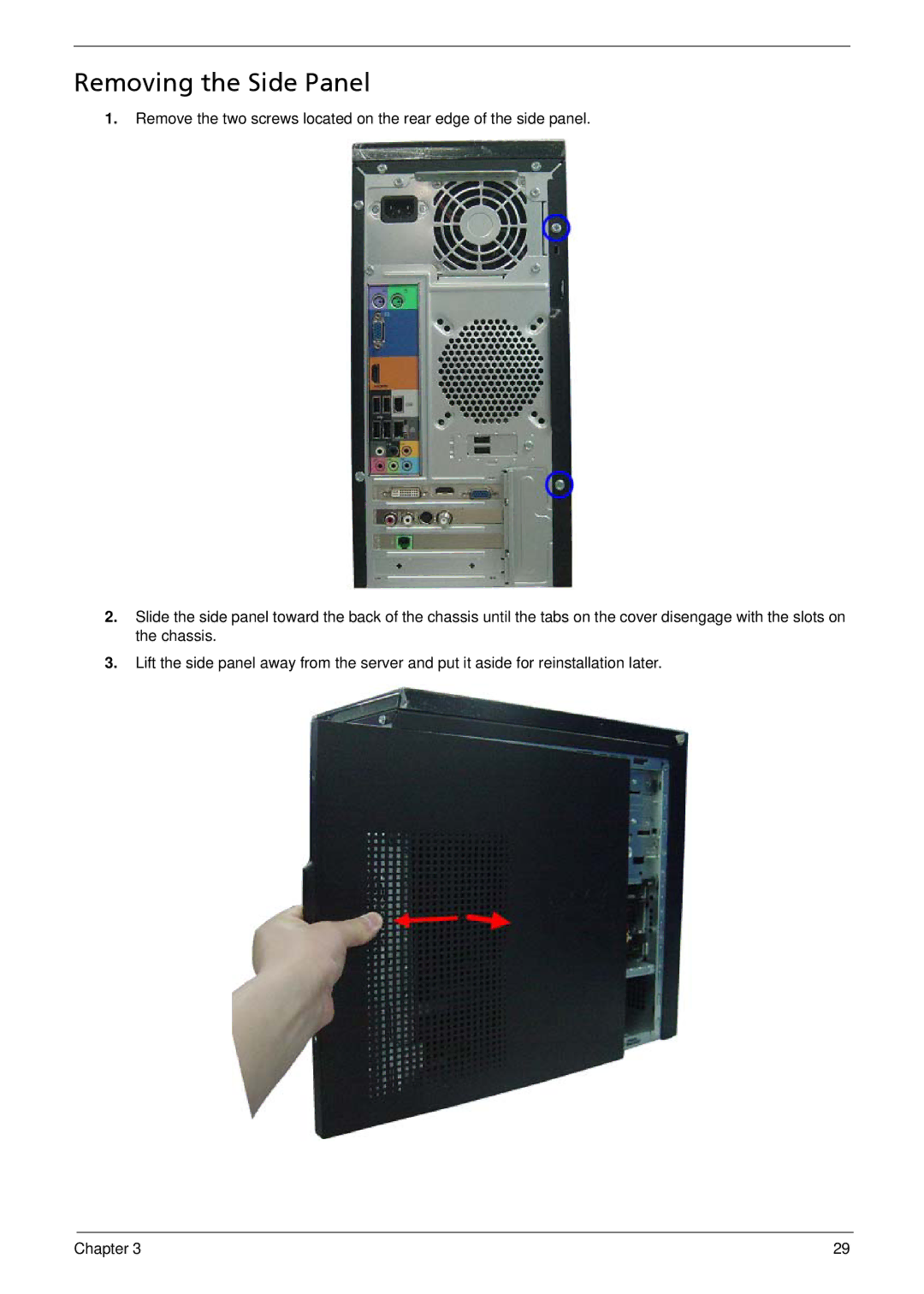 Acer M3900 manual Removing the Side Panel 