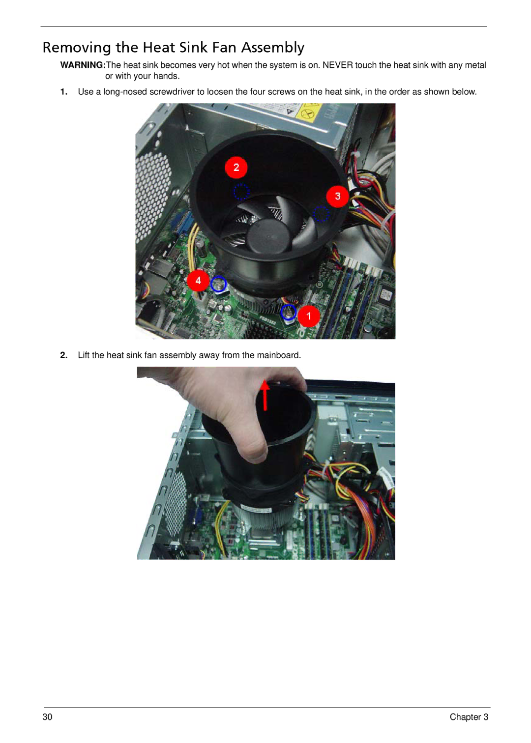 Acer M3900 manual Removing the Heat Sink Fan Assembly 