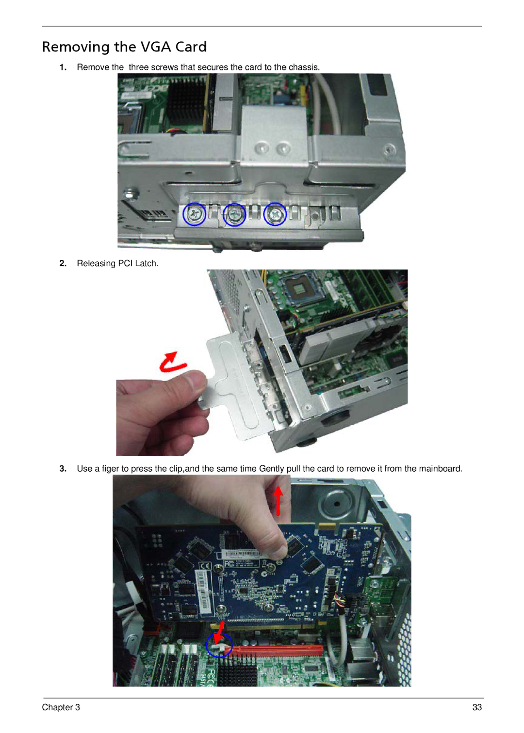 Acer M3900 manual Removing the VGA Card 