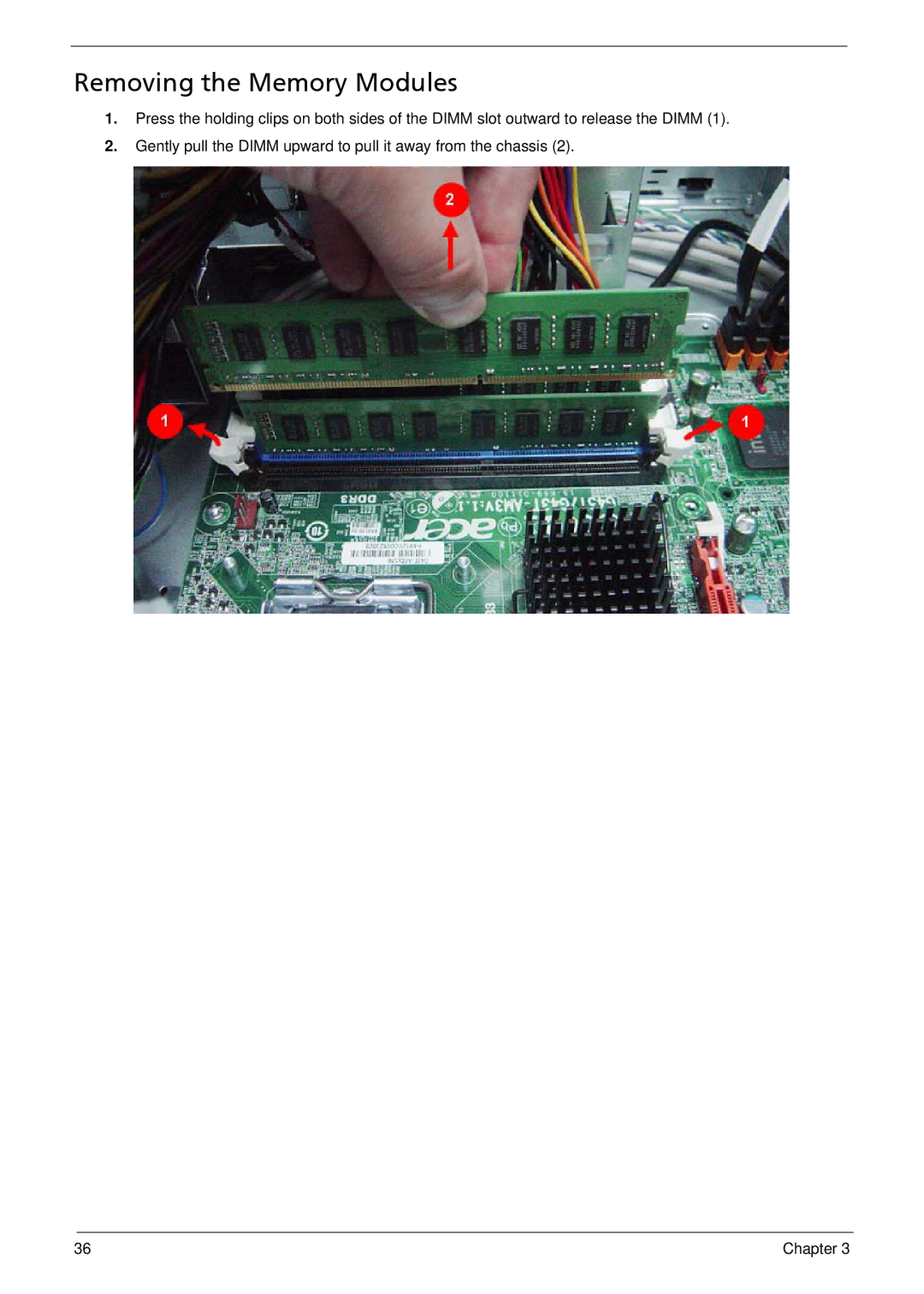 Acer M3900 manual Removing the Memory Modules 