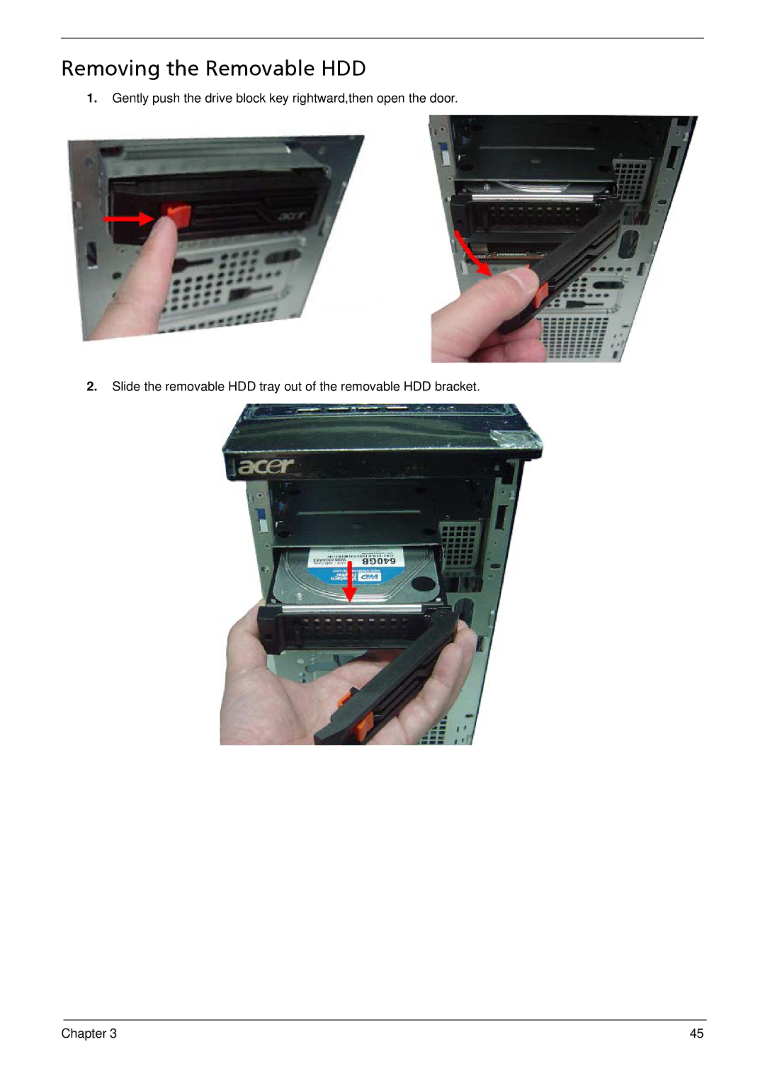 Acer M3900 manual Removing the Removable HDD 