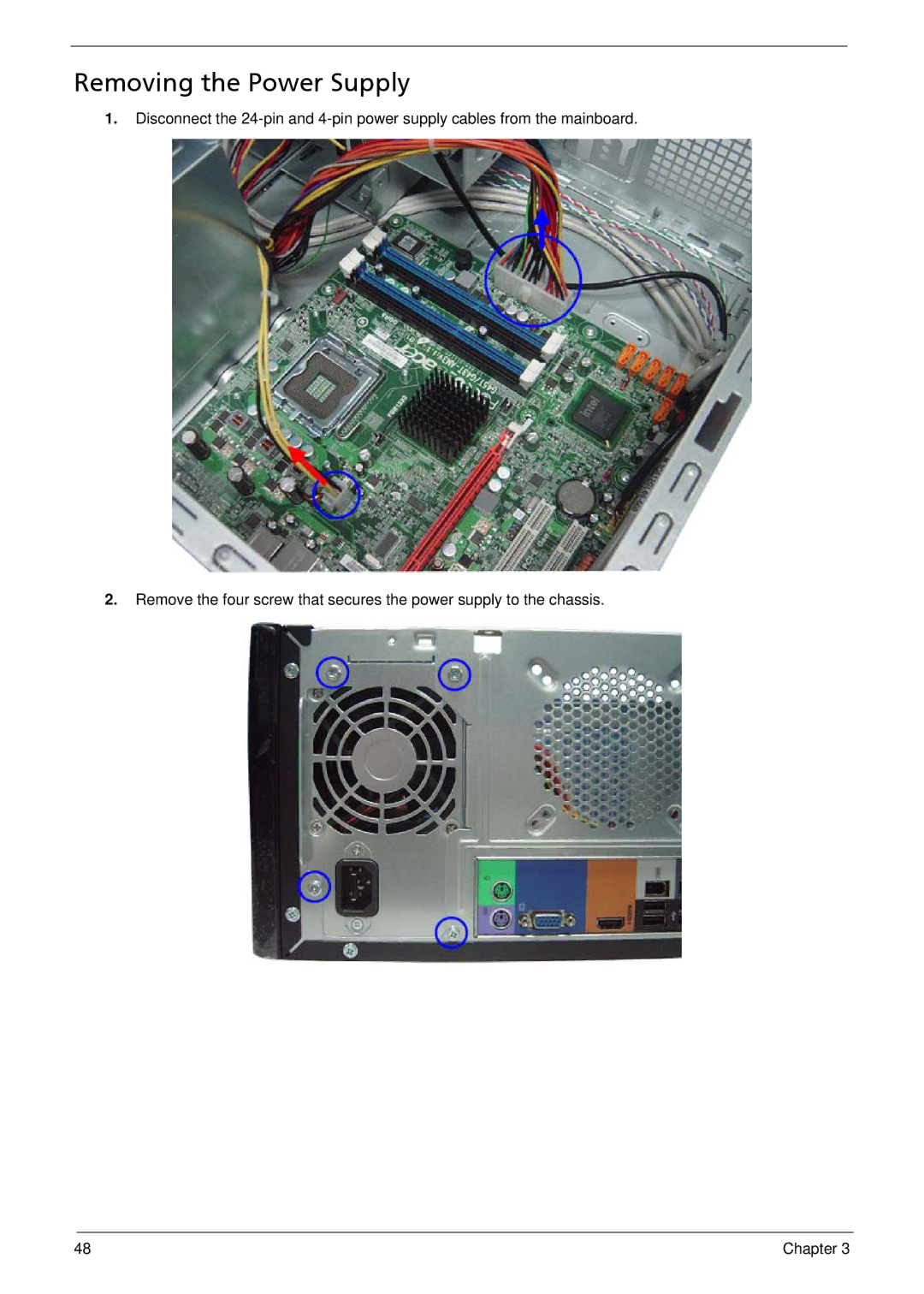 Acer M3900 manual Removing the Power Supply 