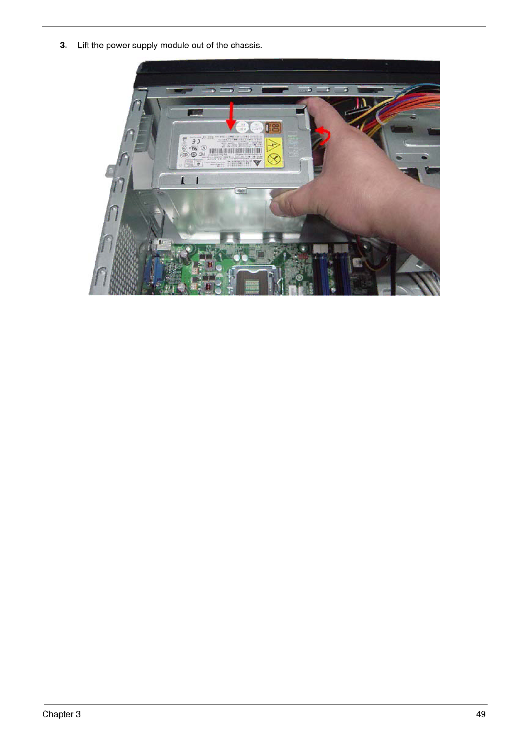 Acer M3900 manual Lift the power supply module out of the chassis Chapter 