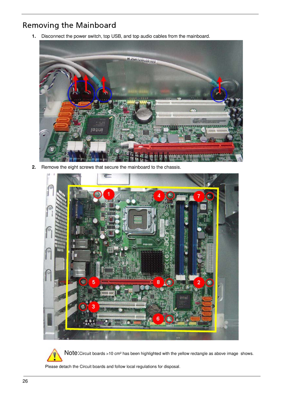 Acer M3900 manual Removing the Mainboard 