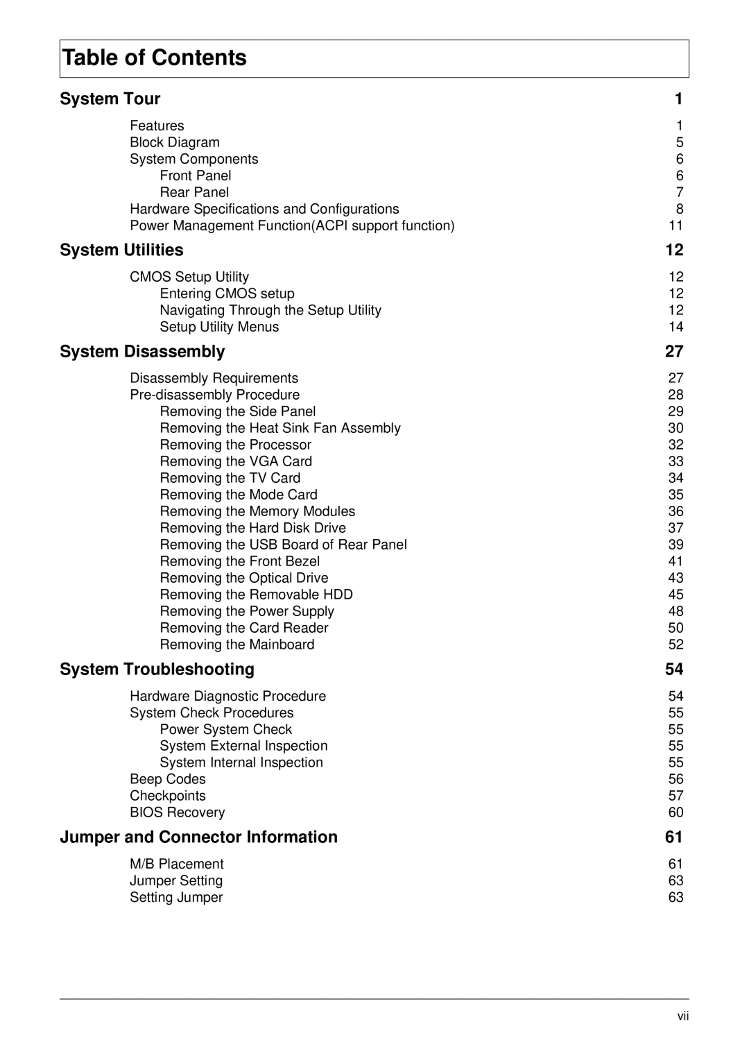 Acer M3900 manual Table of Contents 