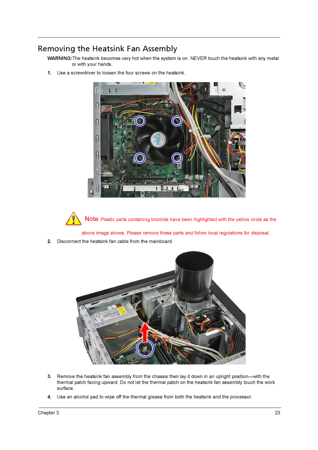 Acer M3920 manual Removing the Heatsink Fan Assembly 