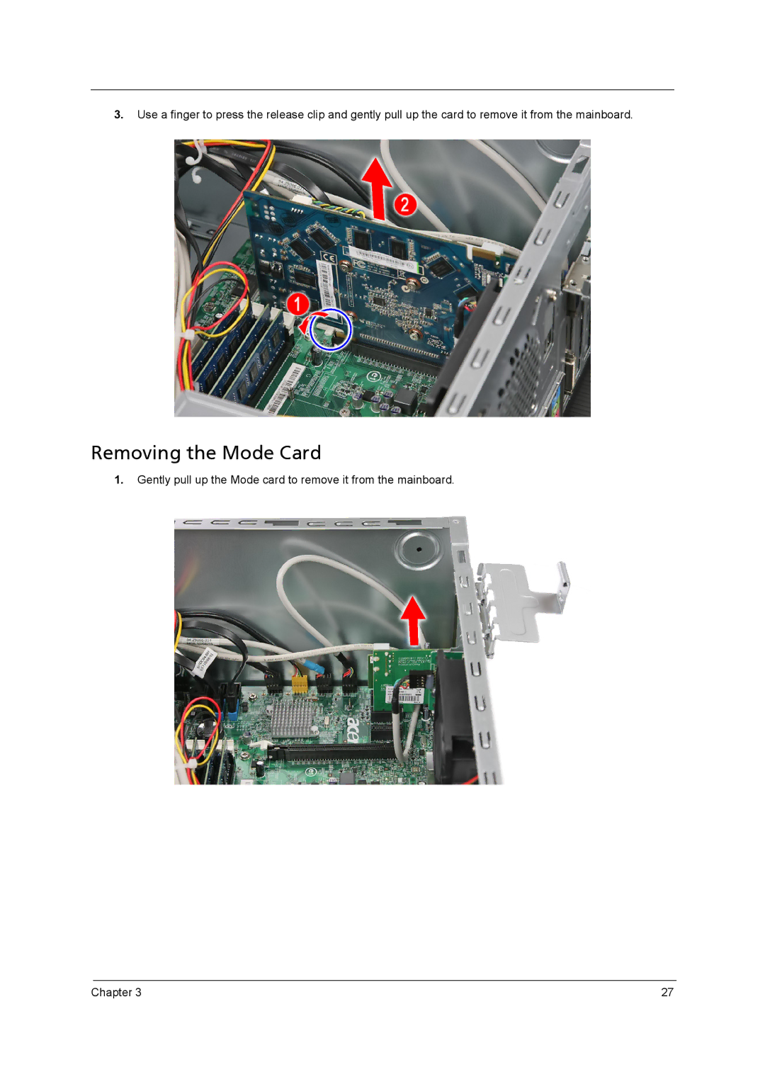 Acer M3920 manual Removing the Mode Card 