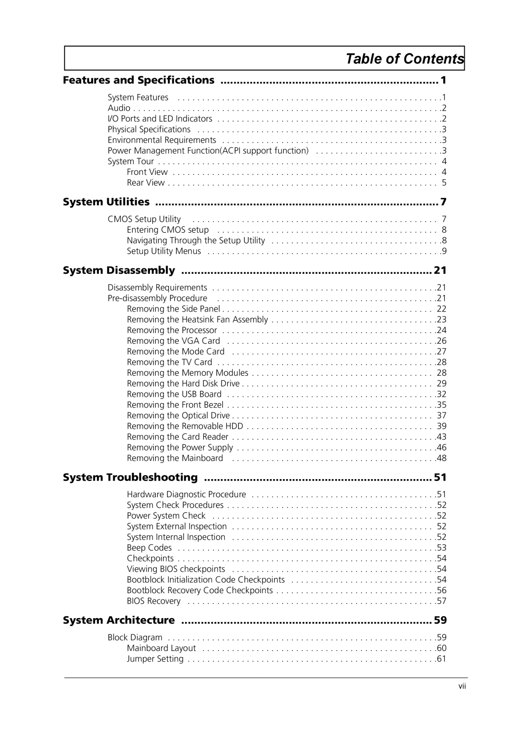 Acer M3920 manual Table of Contents 