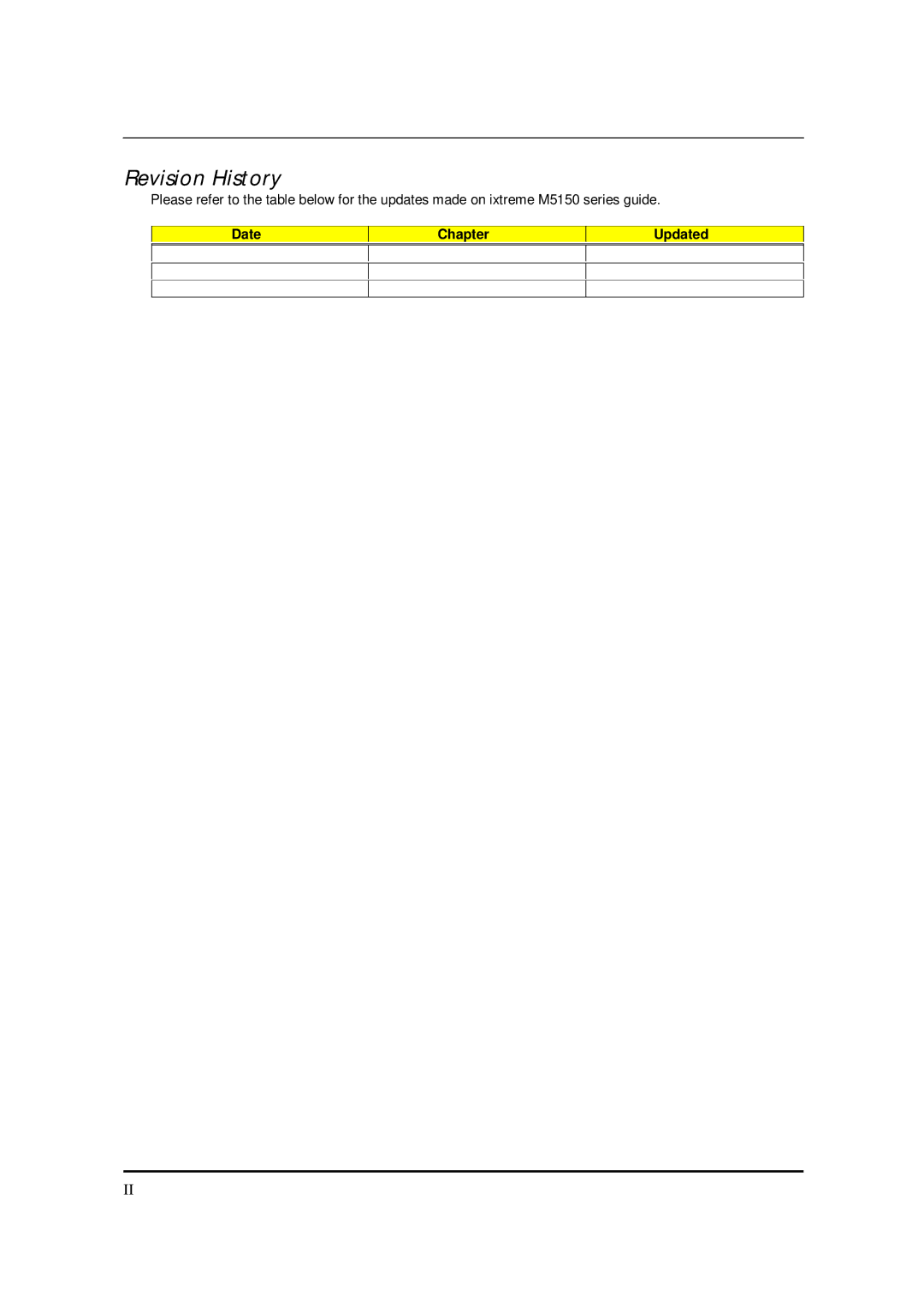 Acer M5150 manual Revision History, Date Chapter Updated 