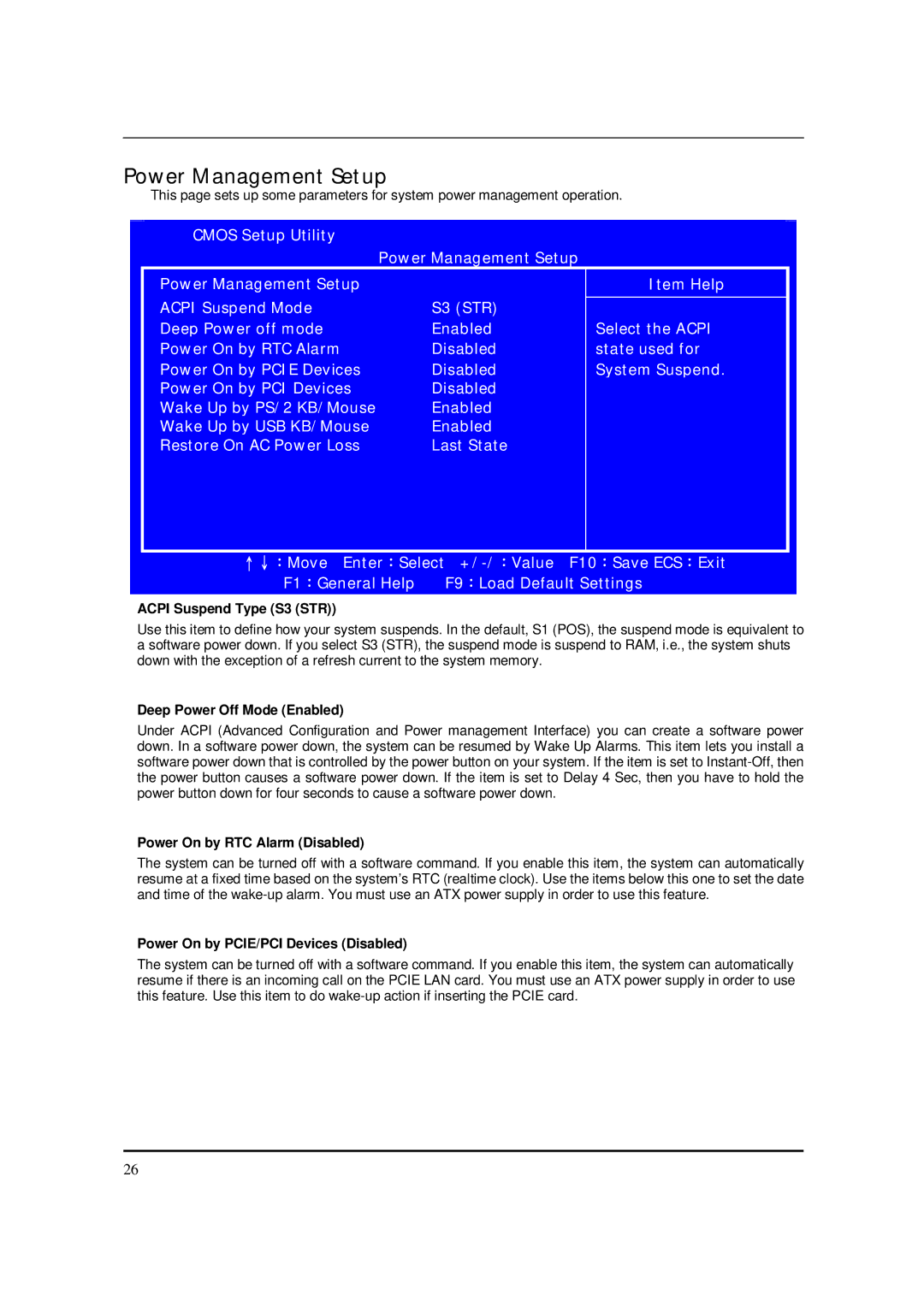 Acer M5150 Power Management Setup, Acpi Suspend Type S3 STR, Deep Power Off Mode Enabled, Power On by RTC Alarm Disabled 