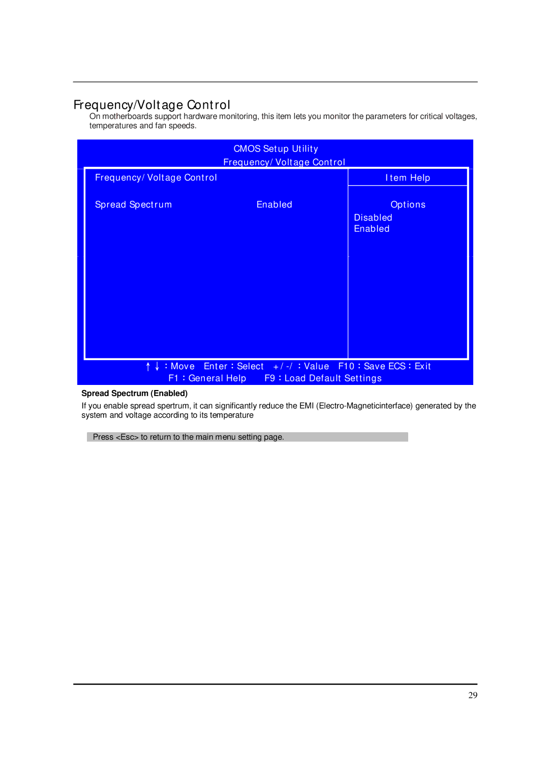 Acer M5150 manual Frequency/Voltage Control, Spread Spectrum Enabled 