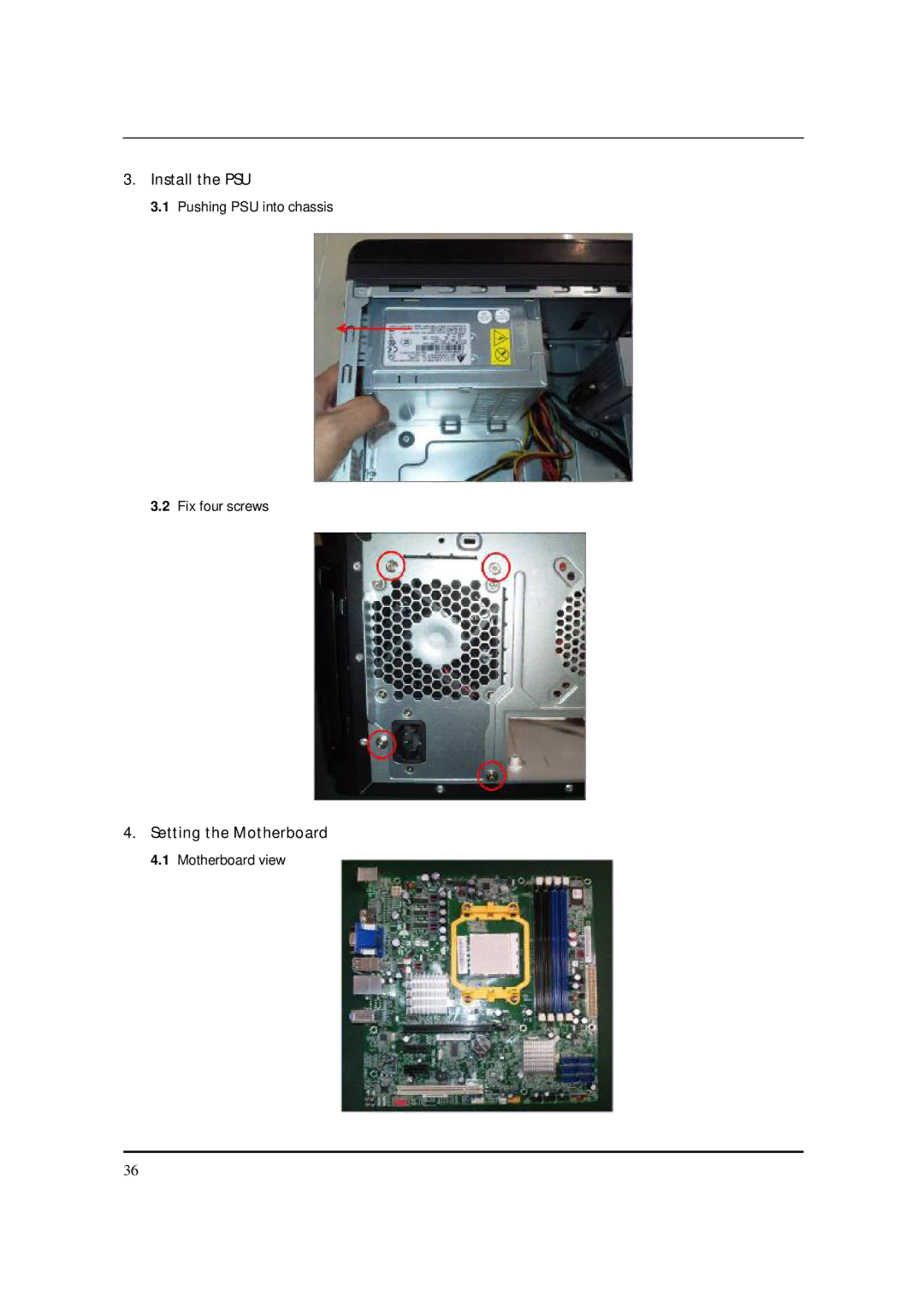 Acer M5150 manual Install the PSU, Setting the Motherboard 