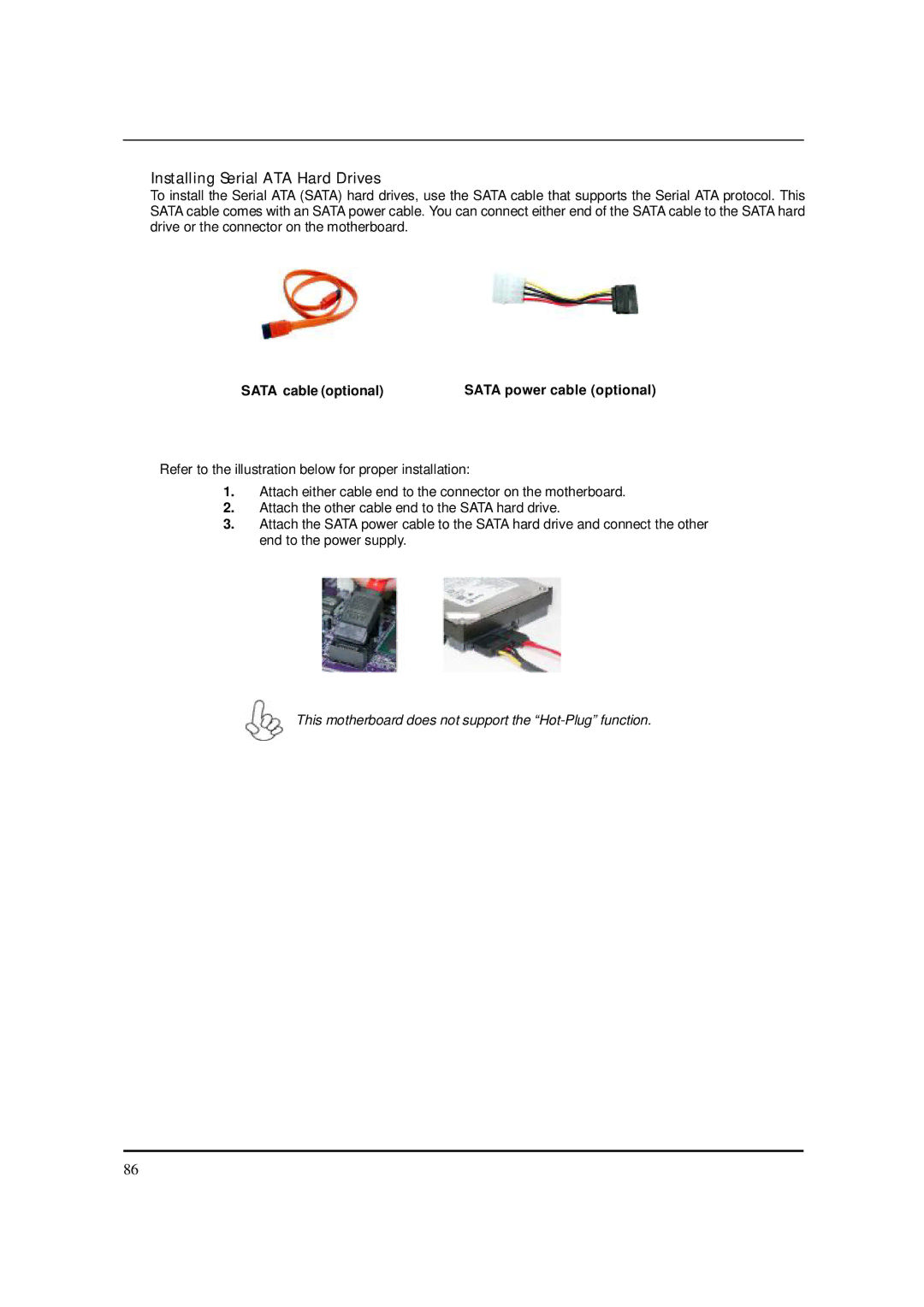 Acer M5150 manual Installing Serial ATA Hard Drives, Sata cable optional Sata power cable optional 