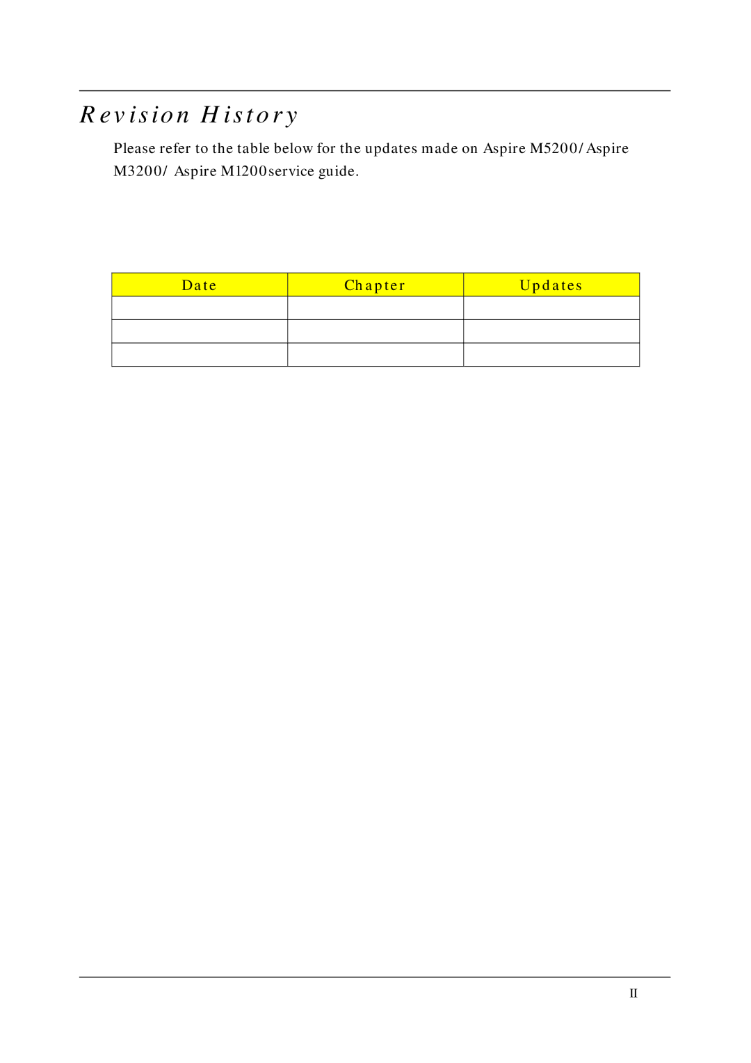 Acer M1200, M5200, M3200 manual Revision History 