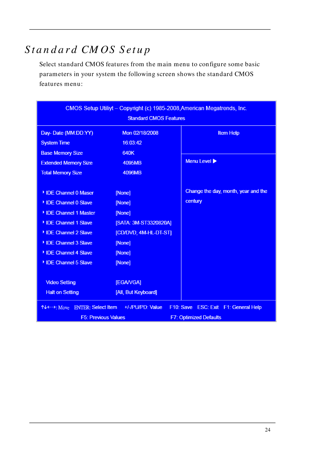 Acer M5200, M3200, M1200 manual Standard Cmos Setup 