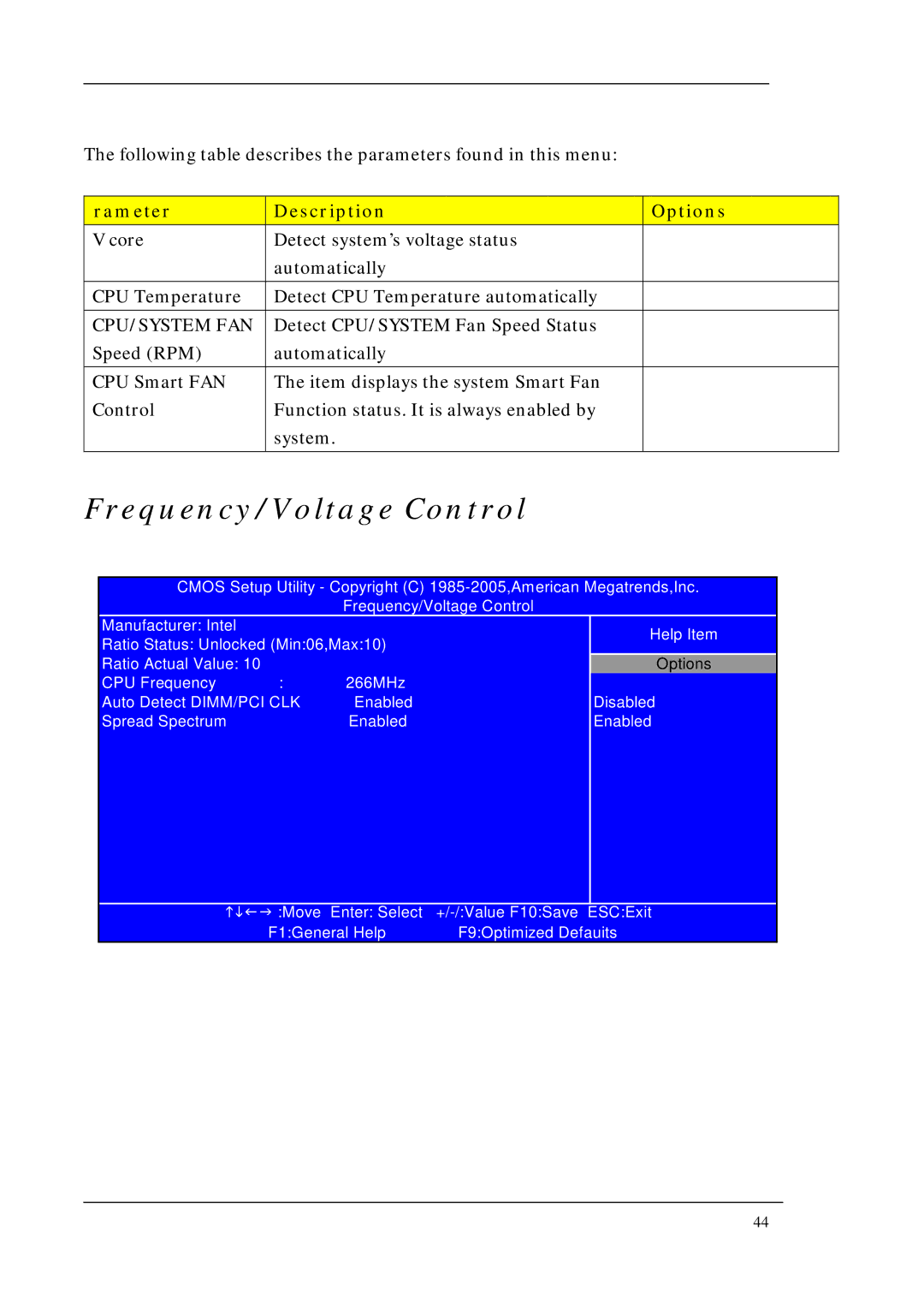 Acer M1200, M5200, M3200 manual Frequency/Voltage Control, Cpu/System Fan 