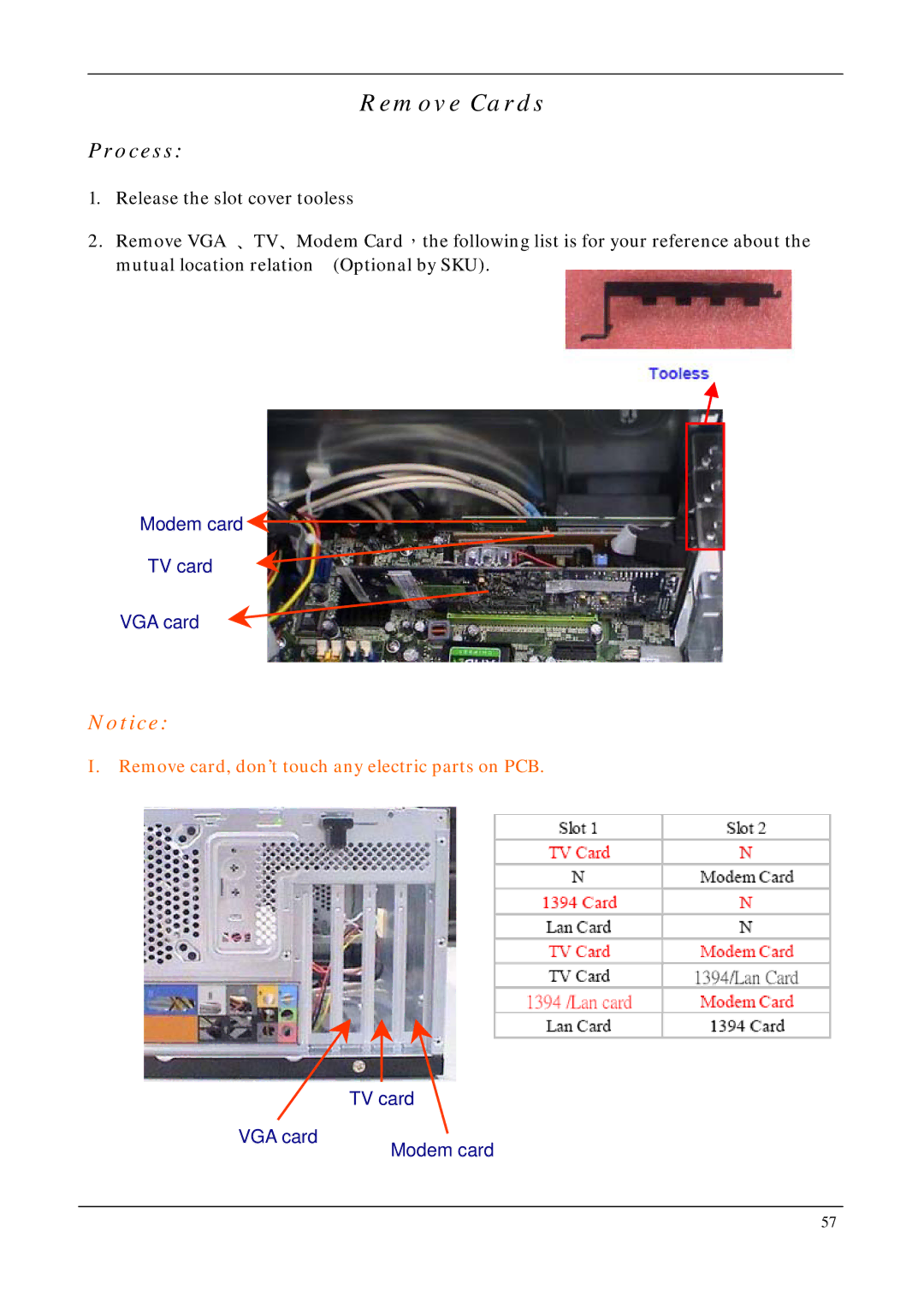 Acer M5200, M3200, M1200 manual Remove Cards 