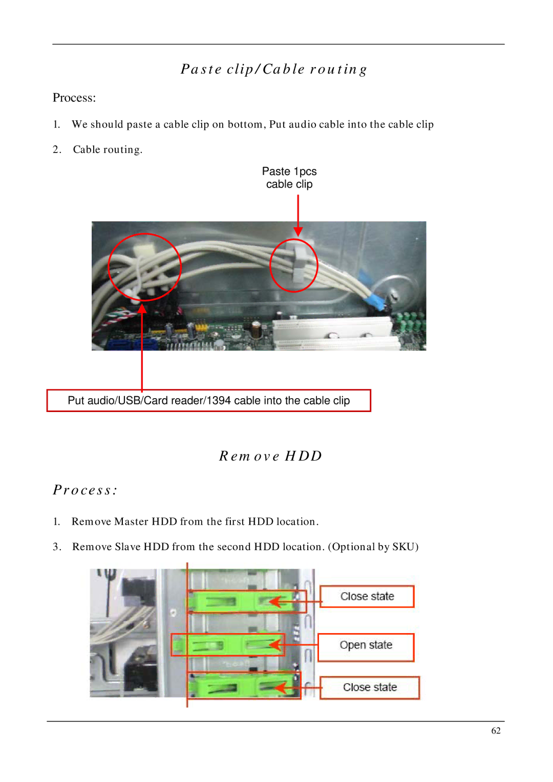 Acer M1200, M5200, M3200 manual Paste clip/Cable routing, Remove HDD Process 