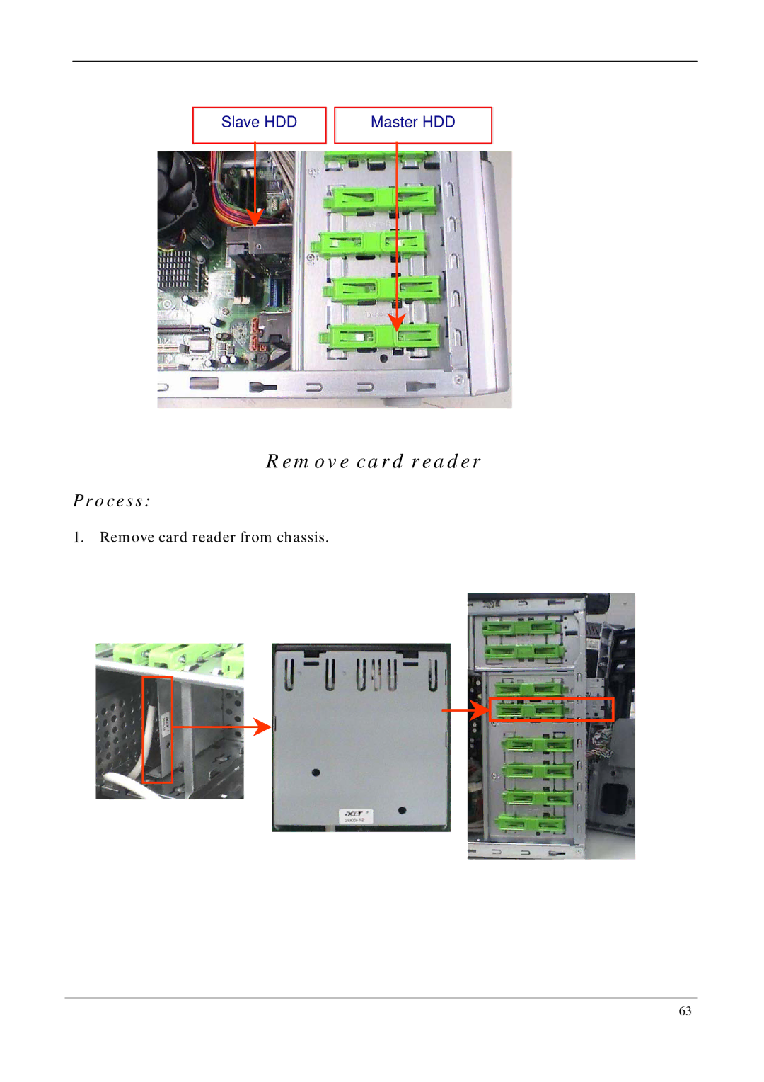 Acer M5200, M3200, M1200 manual Remove card reader 