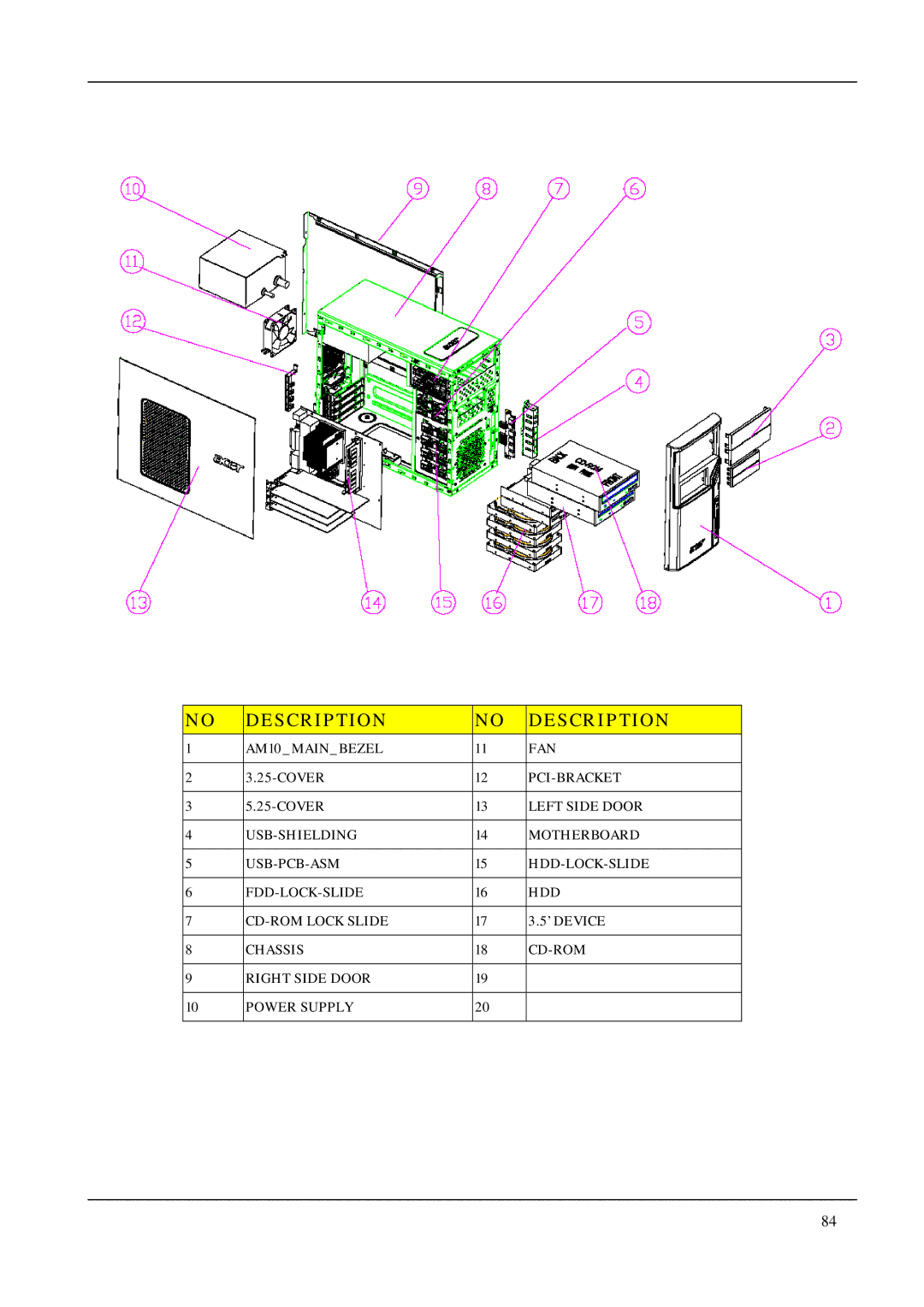 Acer M5200, M3200, M1200 manual AM10MAINBEZEL FAN 