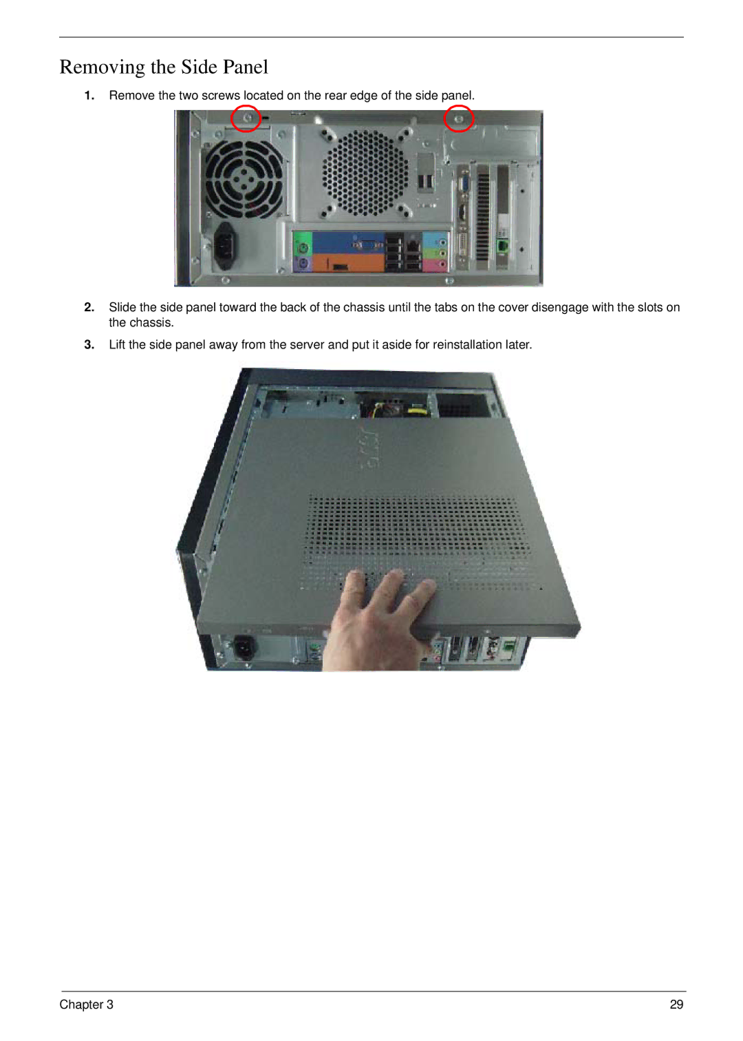 Acer M5400(G) manual Removing the Side Panel 